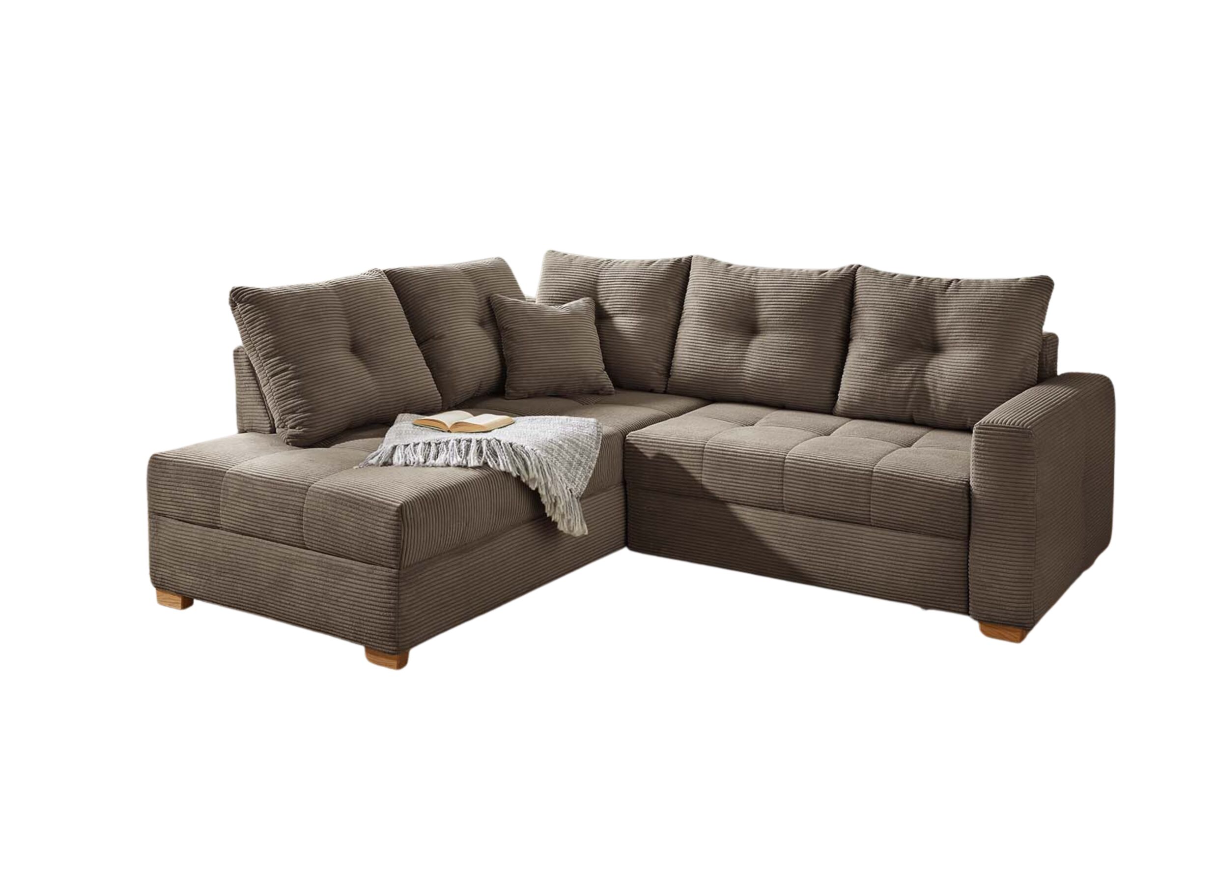 Plus Important - Canapé d'angle Heidelberg 228x199cm - tissu - brun avec funtion lit/relax et rangement