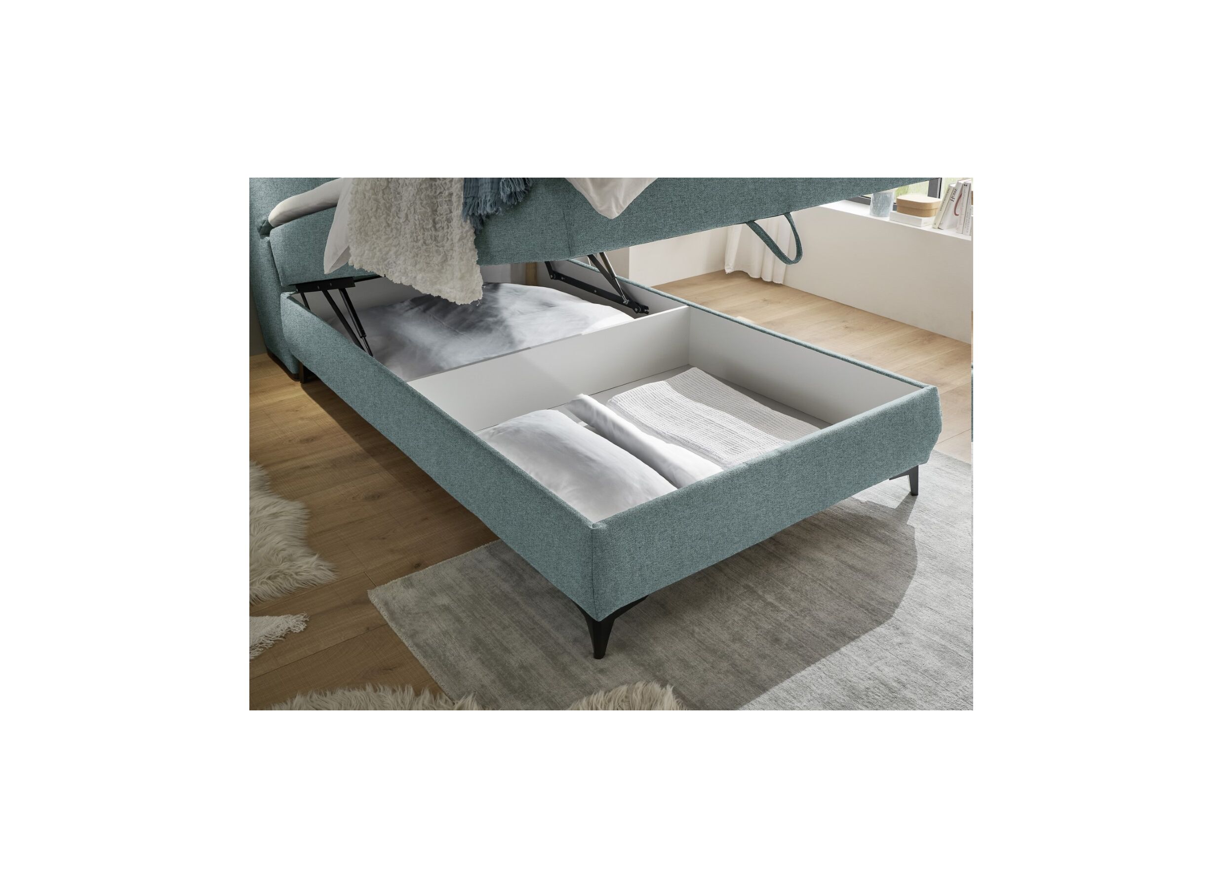 Sfeerfoto - Bedbox Atlantis 120x200cm met opbergruimte stof munt