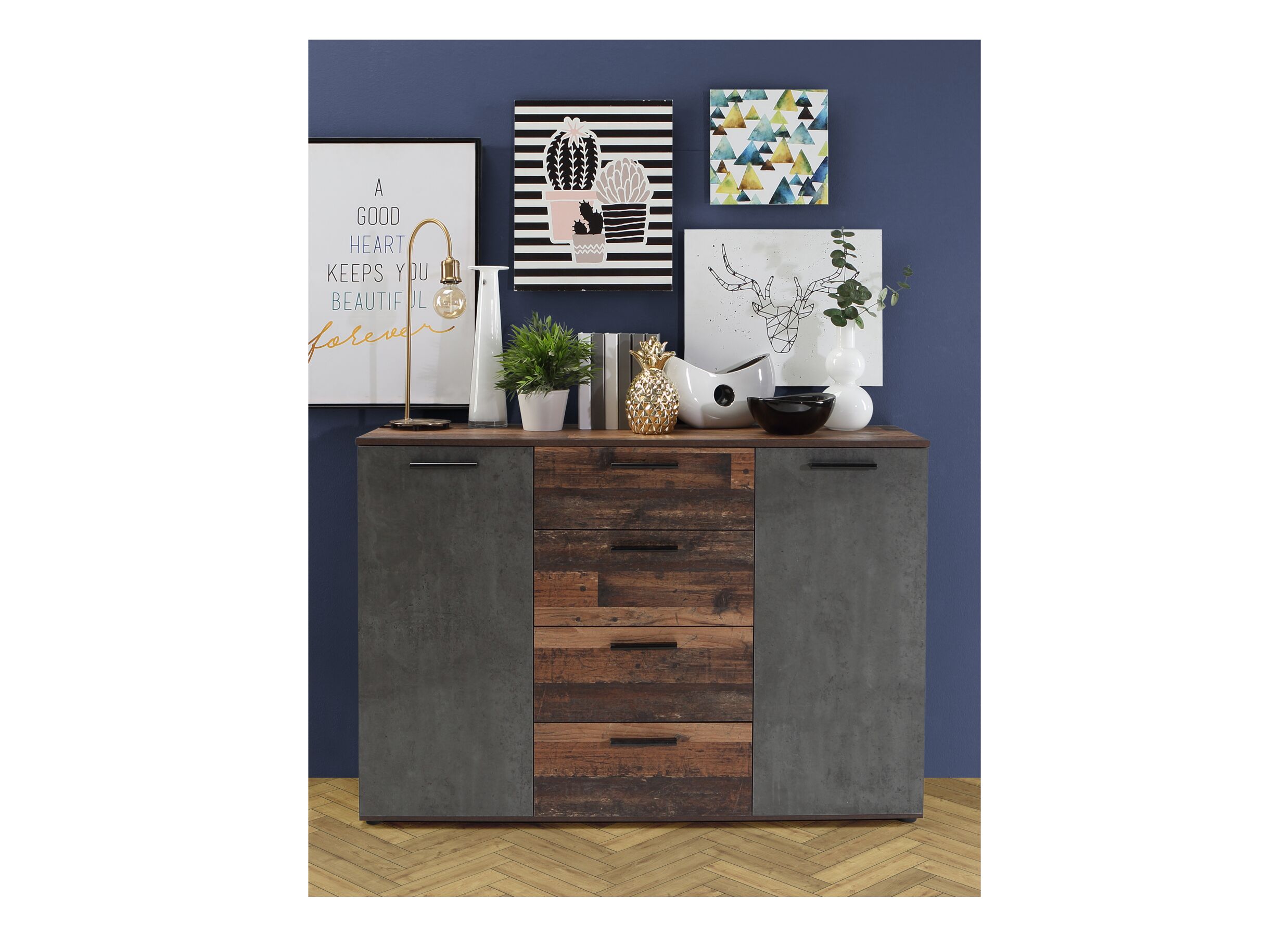 Commode Attaylar 130x36x91cm - decor - oldwood vintage/donkergrijs