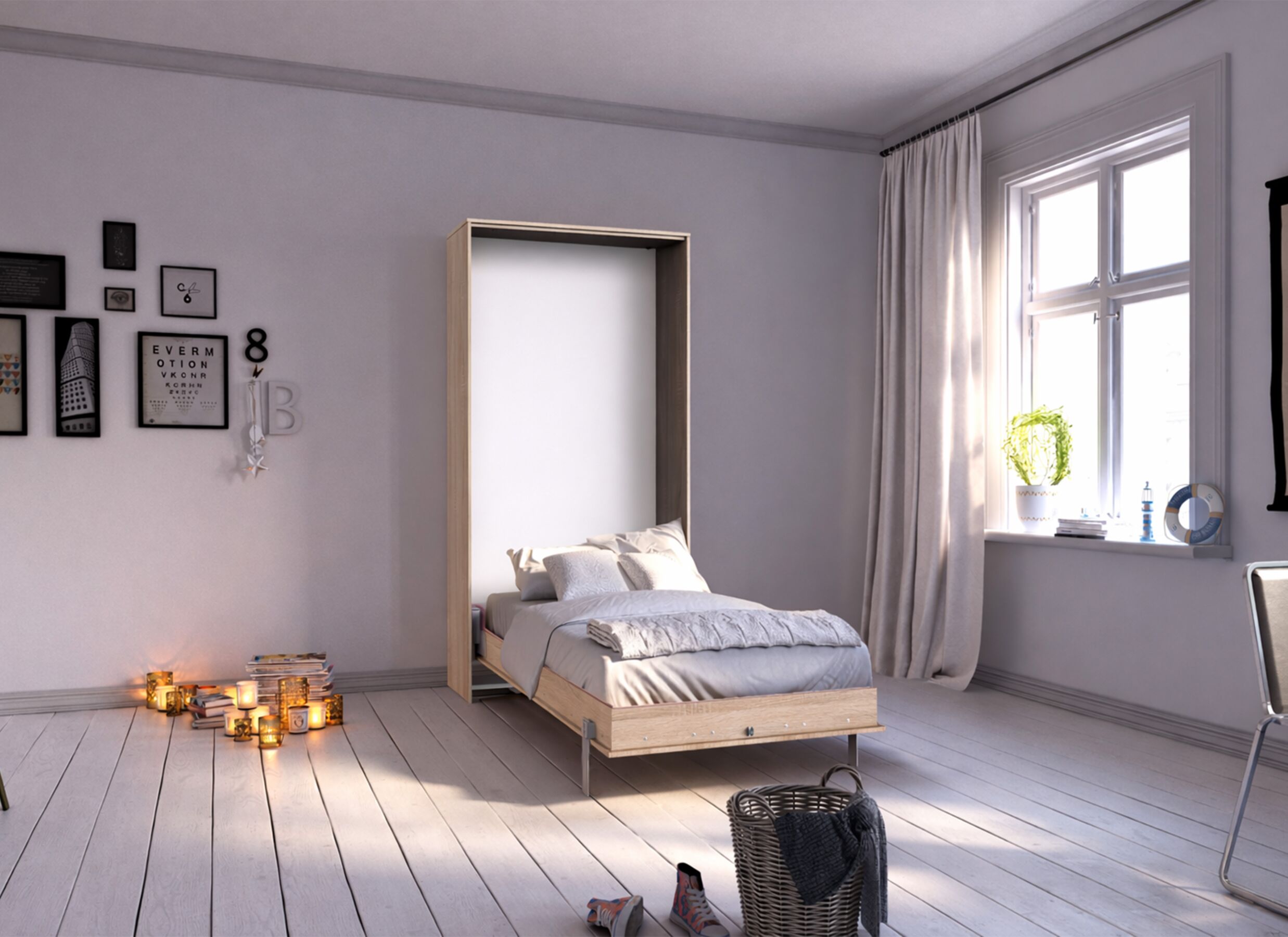 Sfeerfoto - Opklapbed Juist Sonoma 90x200cm - decor - imitatie eik