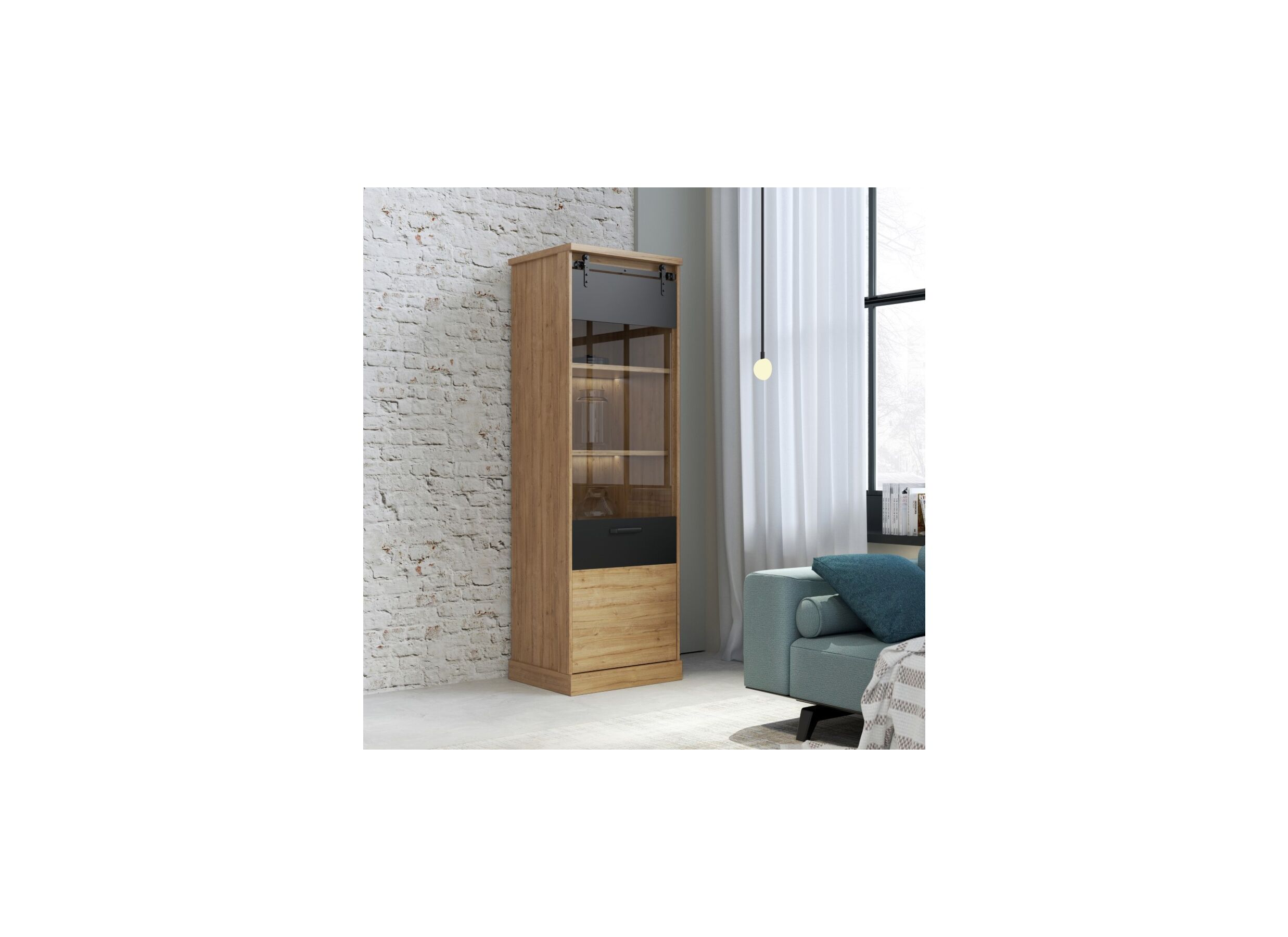 Vitrinekast Kaszimiro 63cm - decor - waterford eik /zwart