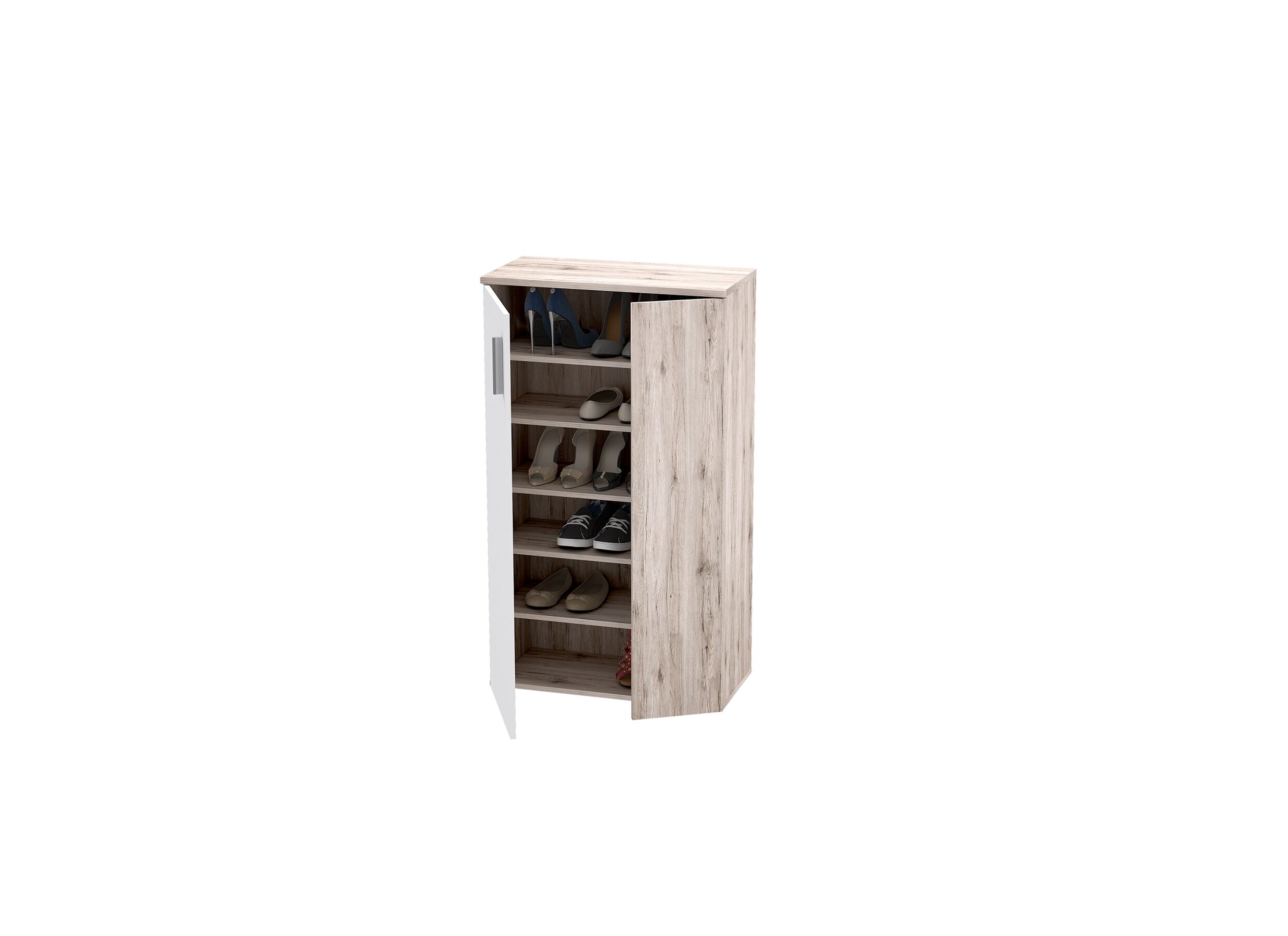 Armoire à chaussures Boots 69x34x120cm - panneau décor - chêne sable/blanc