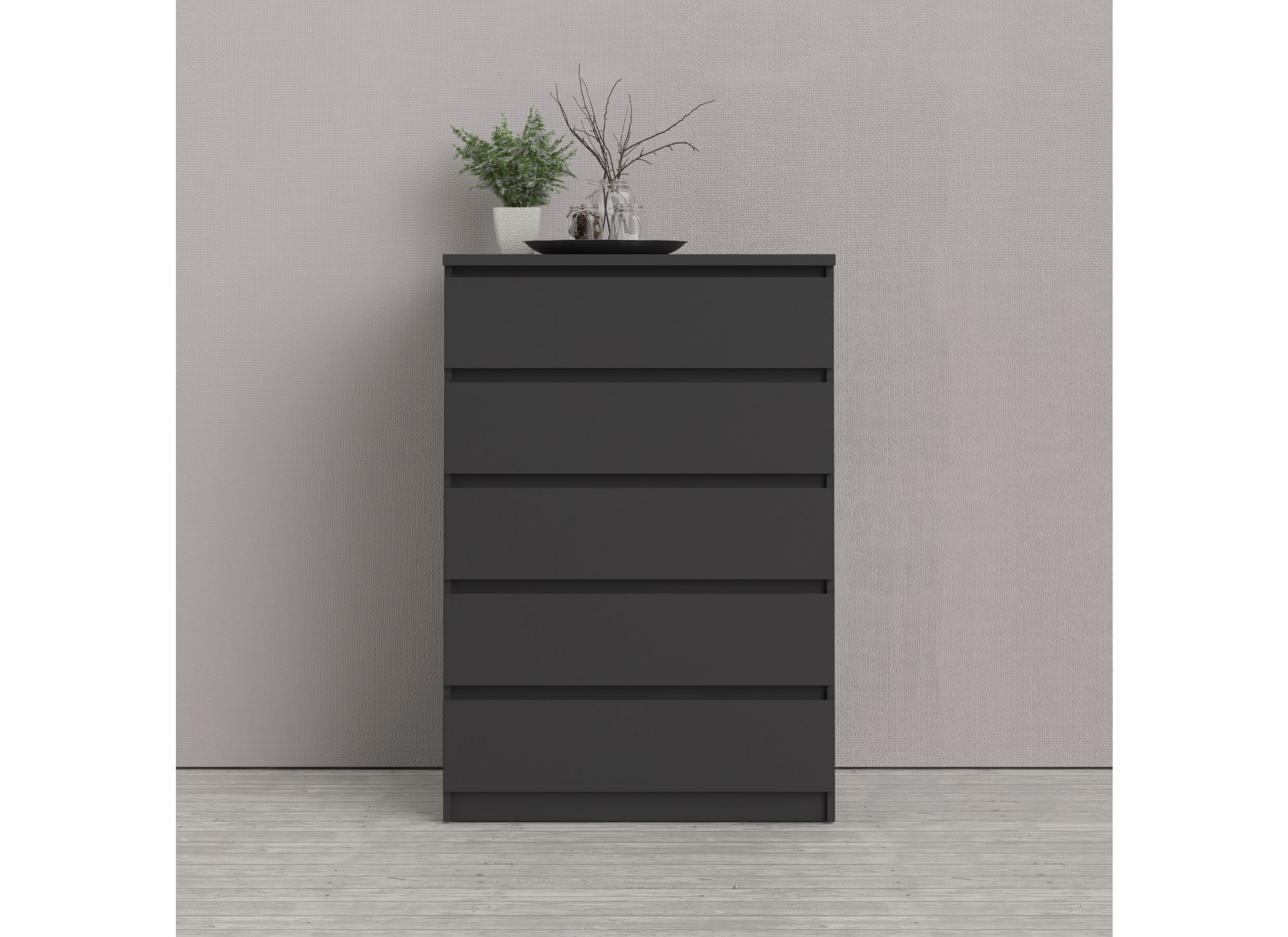 Commode Naia 77x50x112cm - mélamine - noir mat