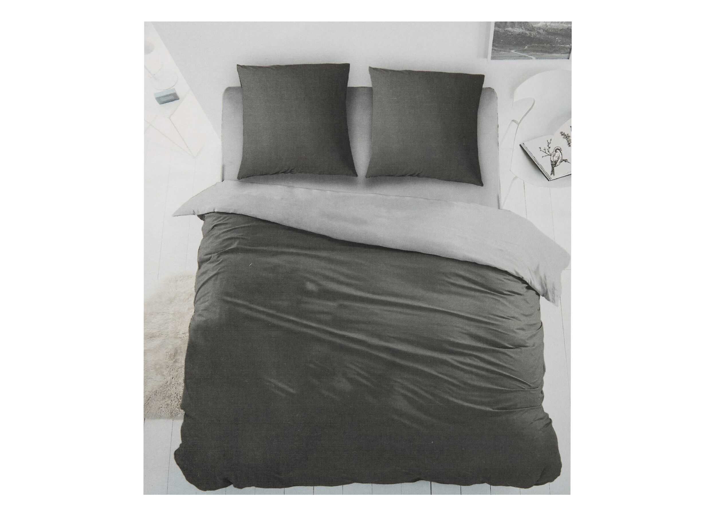 Dekbedovertrek 270x220cm - katoen - antraciet/grijs - Housse de couette 270x220cm - coton - anthracite/gris