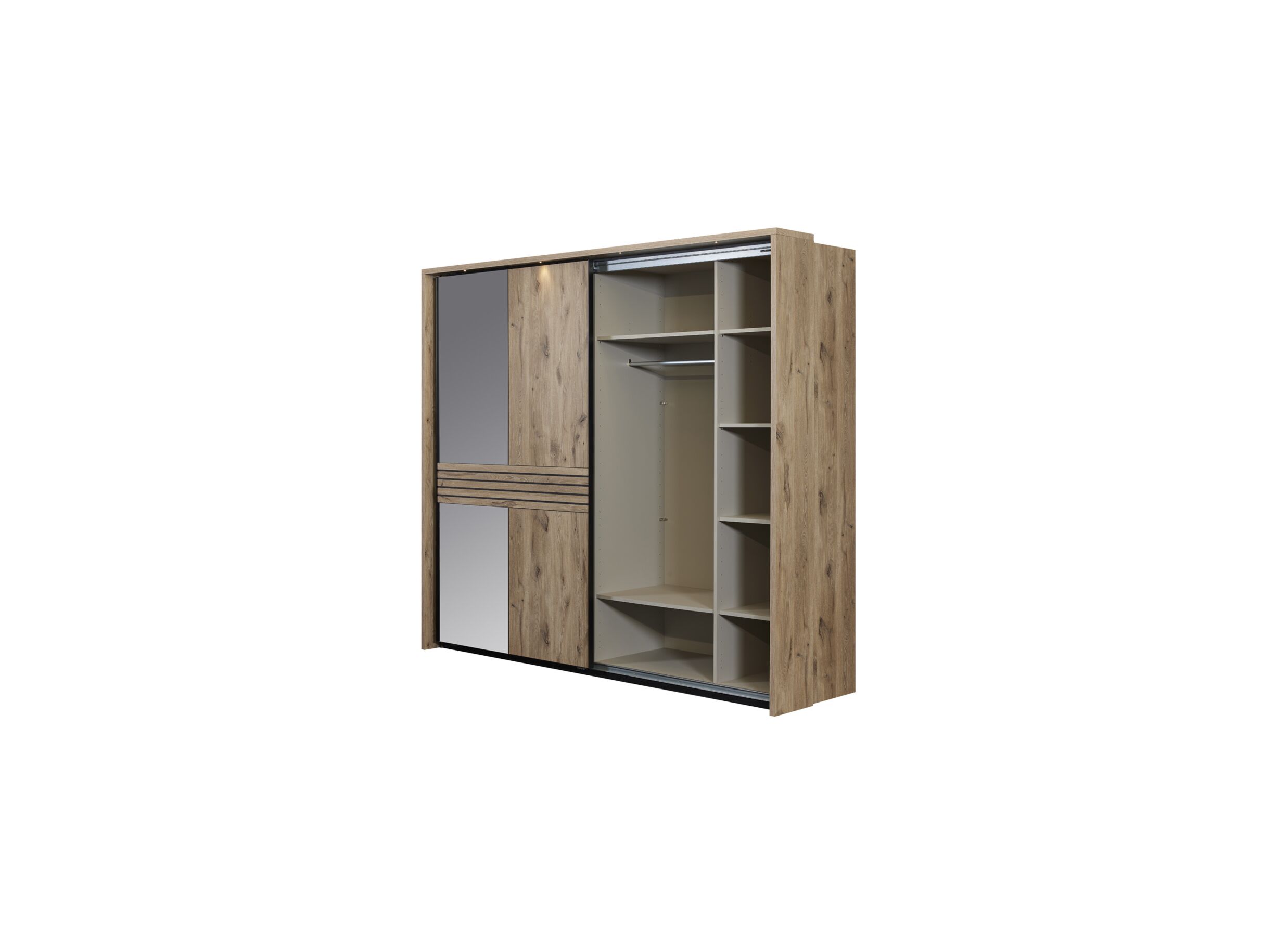 Disposition - Armoire à portes coulissantes Tanya 286cm - décor - canyon oak/noir