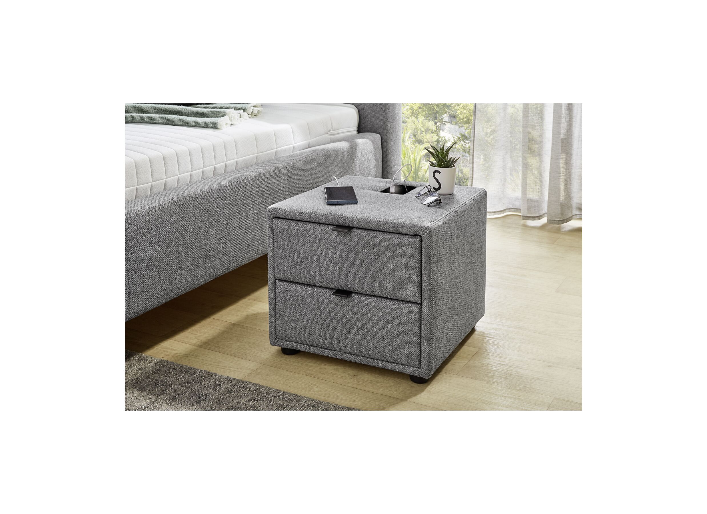 Foto ambiance - Table de chevet Lara 44x44x39cm - polyester - gris