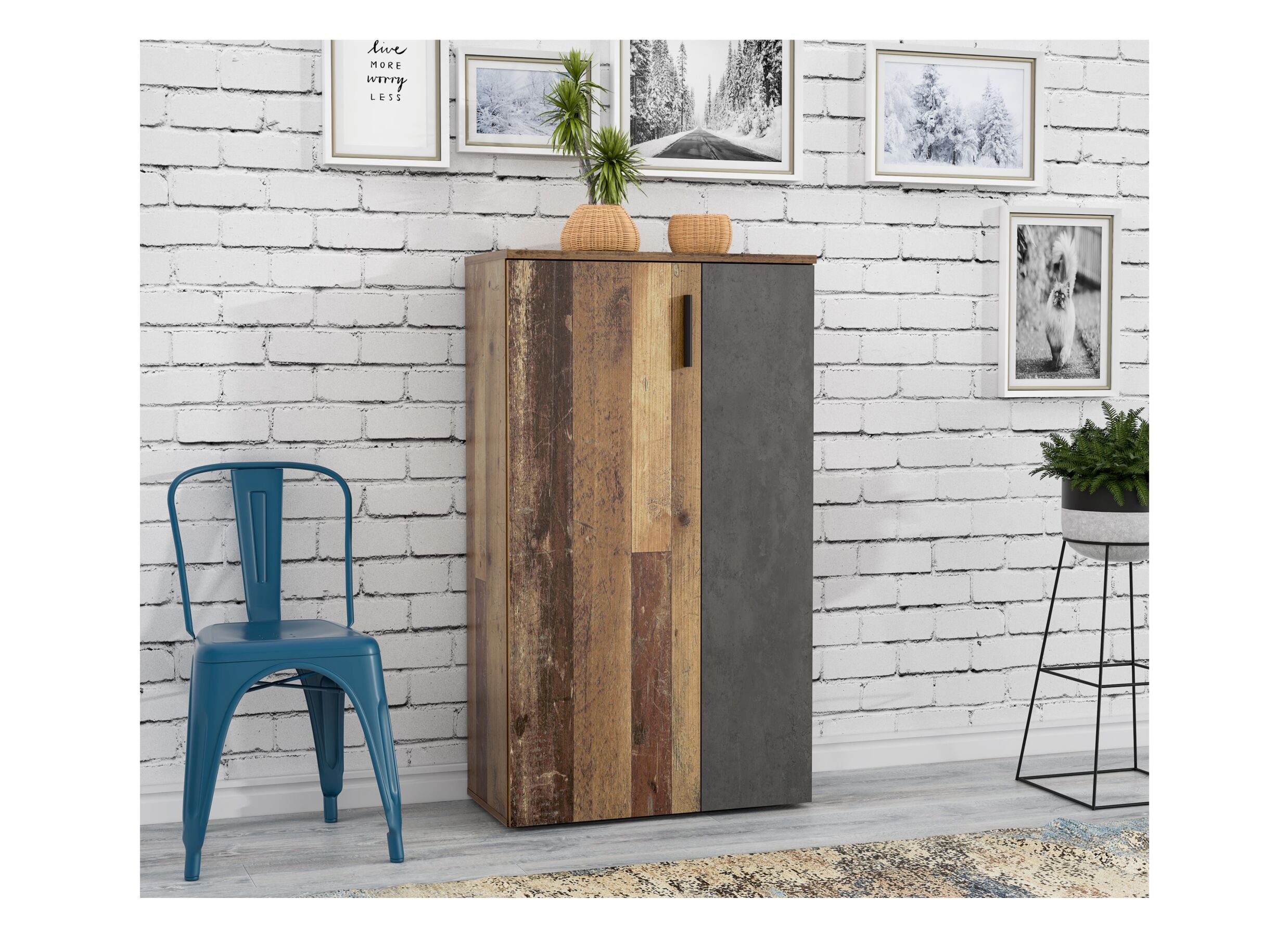 Armoire à chaussures 69x34x120cm - Armoire à chaussures Boots 69x34x120cm - panneau décor - old wood/gris foncé