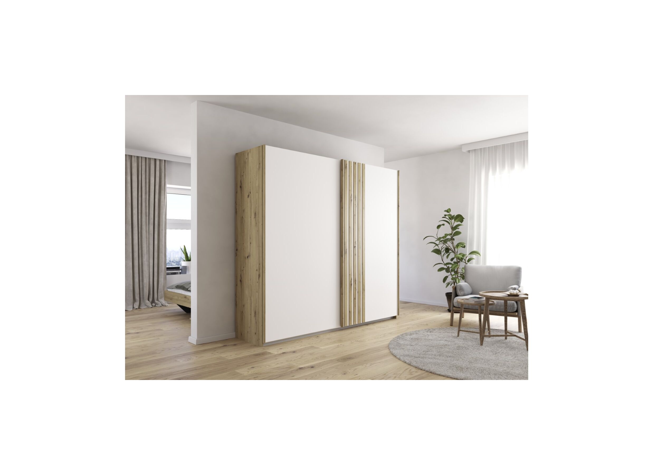 Sfeerfoto - Schuifdeurkast 226cm - decor - artisanale eik/wit