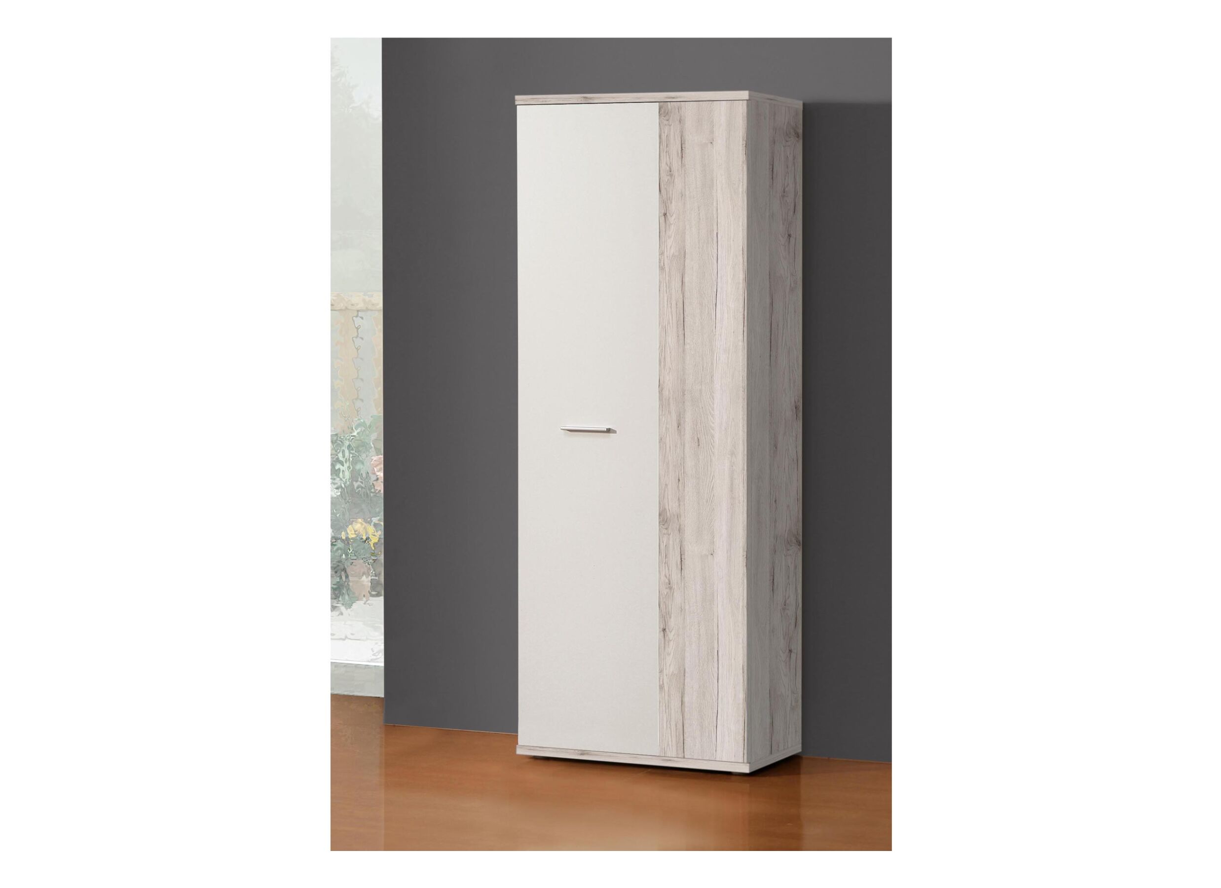 Schoenenkast 69x35x179cm - meubelplaat - zand eik/wit