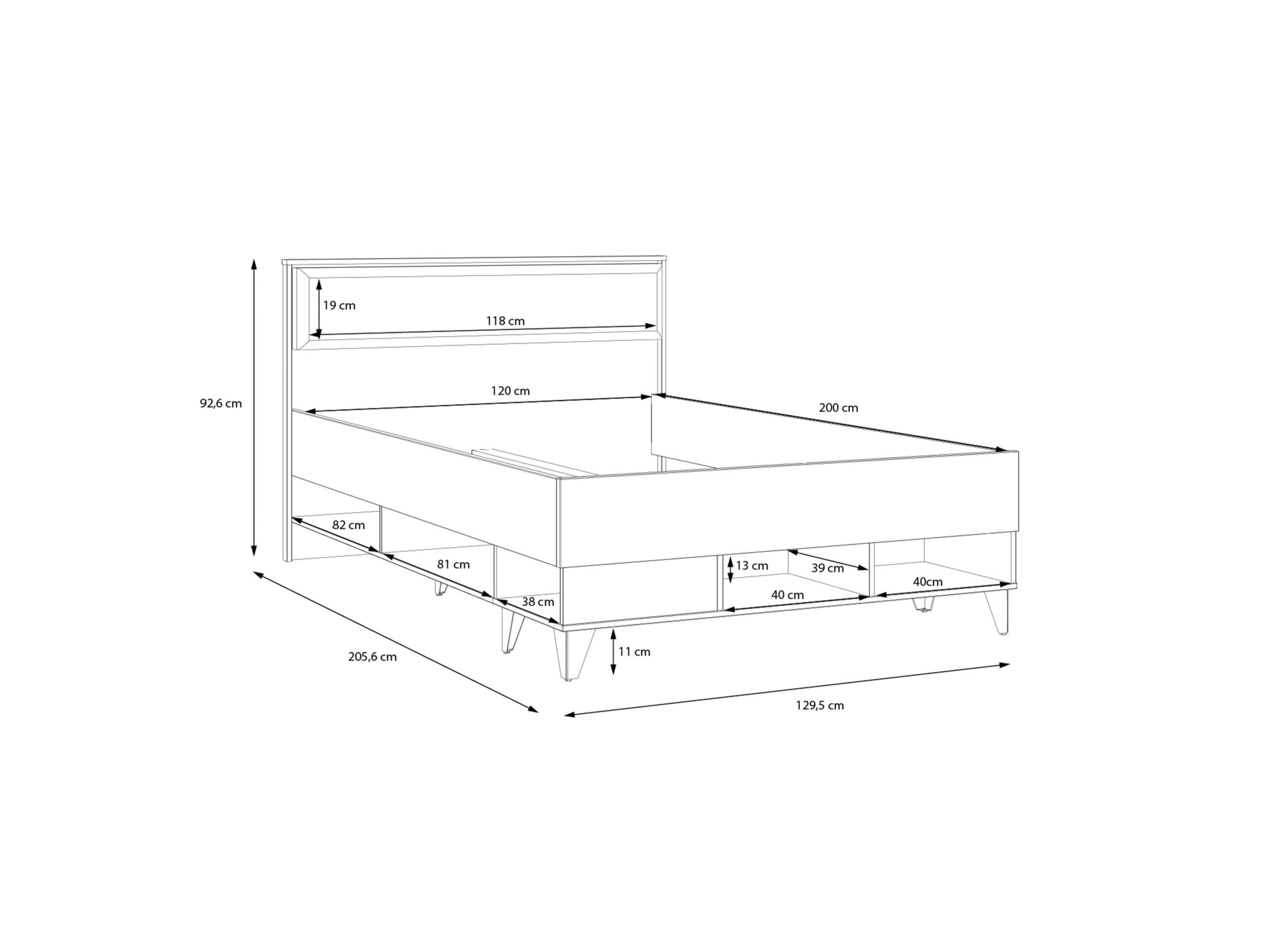 Bed Lya 120x200cm met opbergruimte - meubelplaat - cabezone oak/mauvella