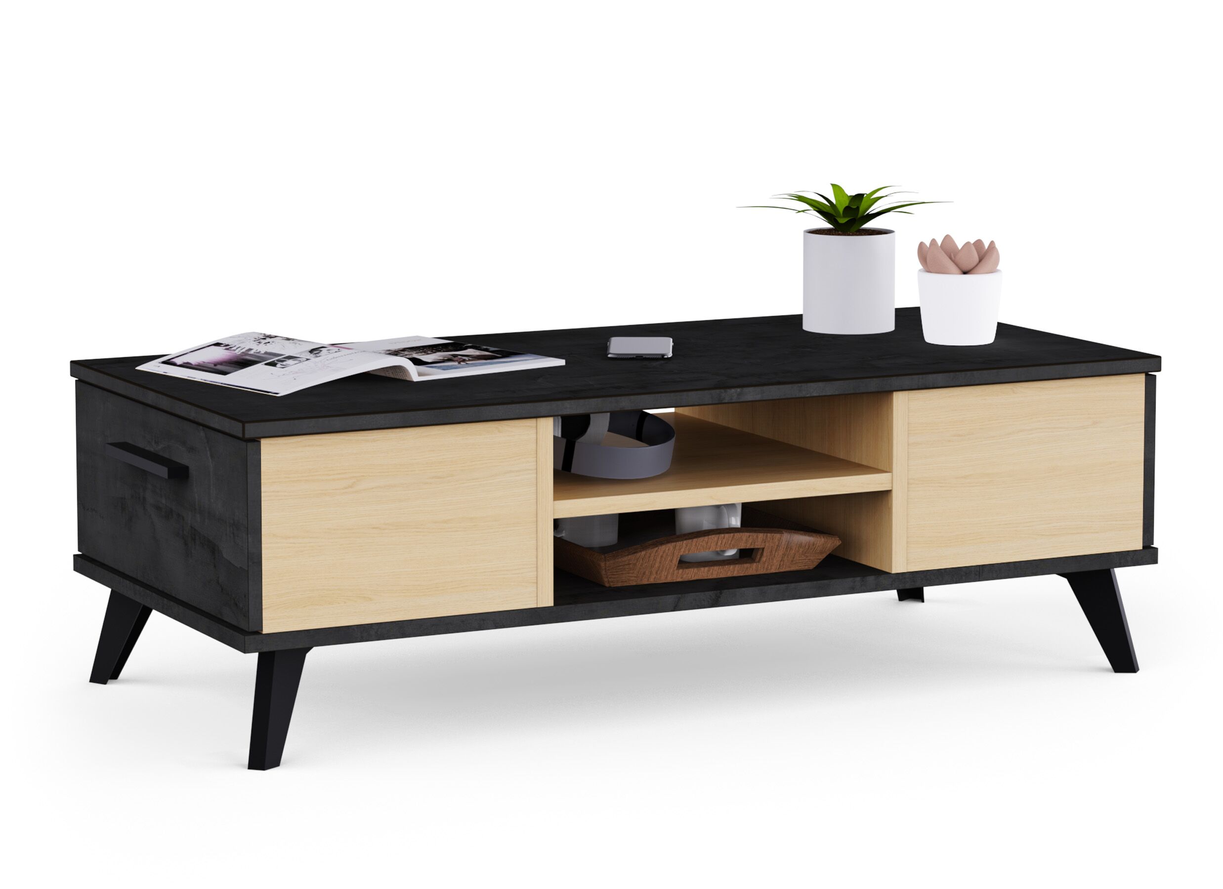Foto ambiance - Table basse Kent 107x50xH35cm - décor - chêne de fil & sidewalk