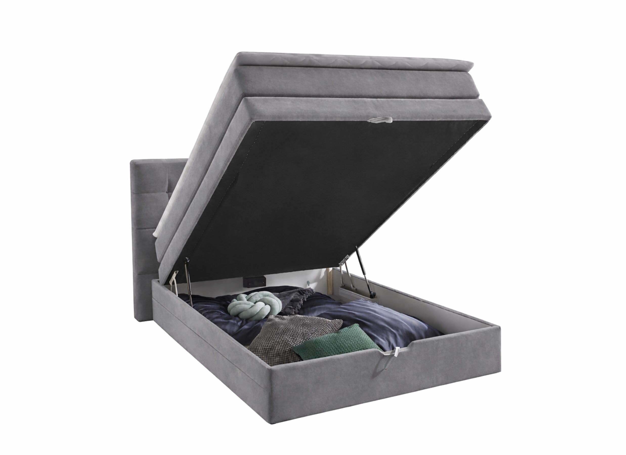 Overzichtsfoto - Boxspring Amy 140x200cm - stof - grijs met opbergruimte