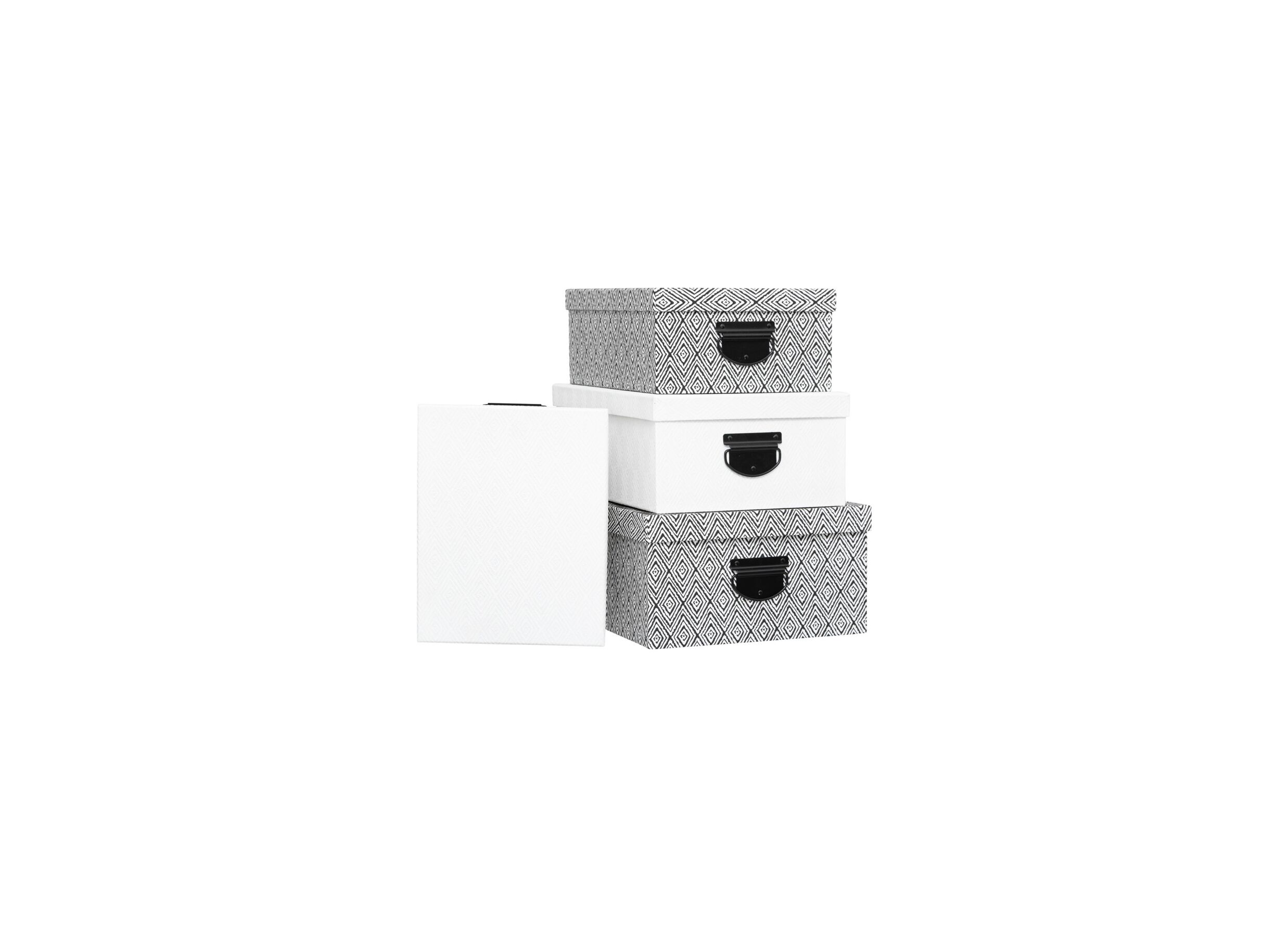 Opbergbox Aztec - karton - zwart/wit set van 4 - Opbergbox Aztec - karton - zwart/wit set van 4