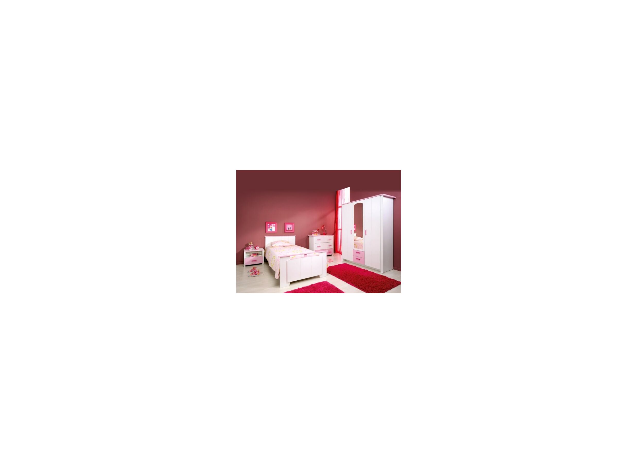 Lit Biotiful 90x200cm - décor - blanc & rose indien