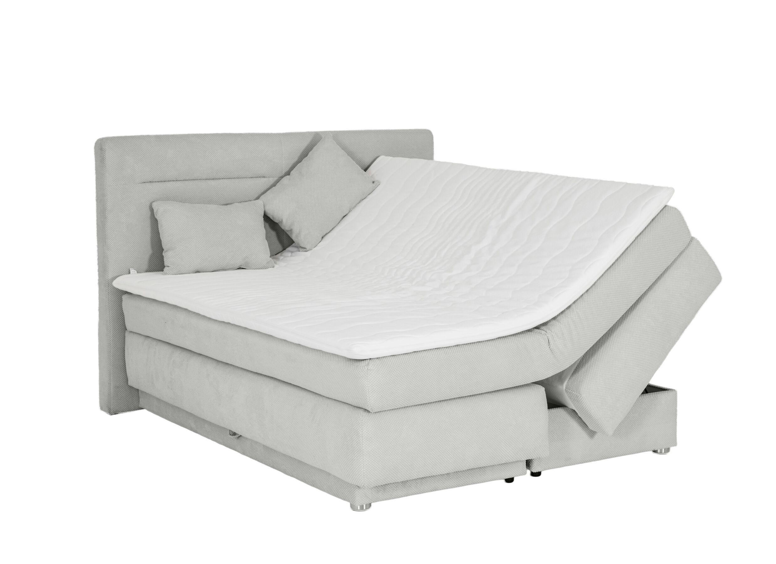 Overzichtsfoto - Boxspring Simone 160x200cm - stof - lichtgrijs met opbergruimte