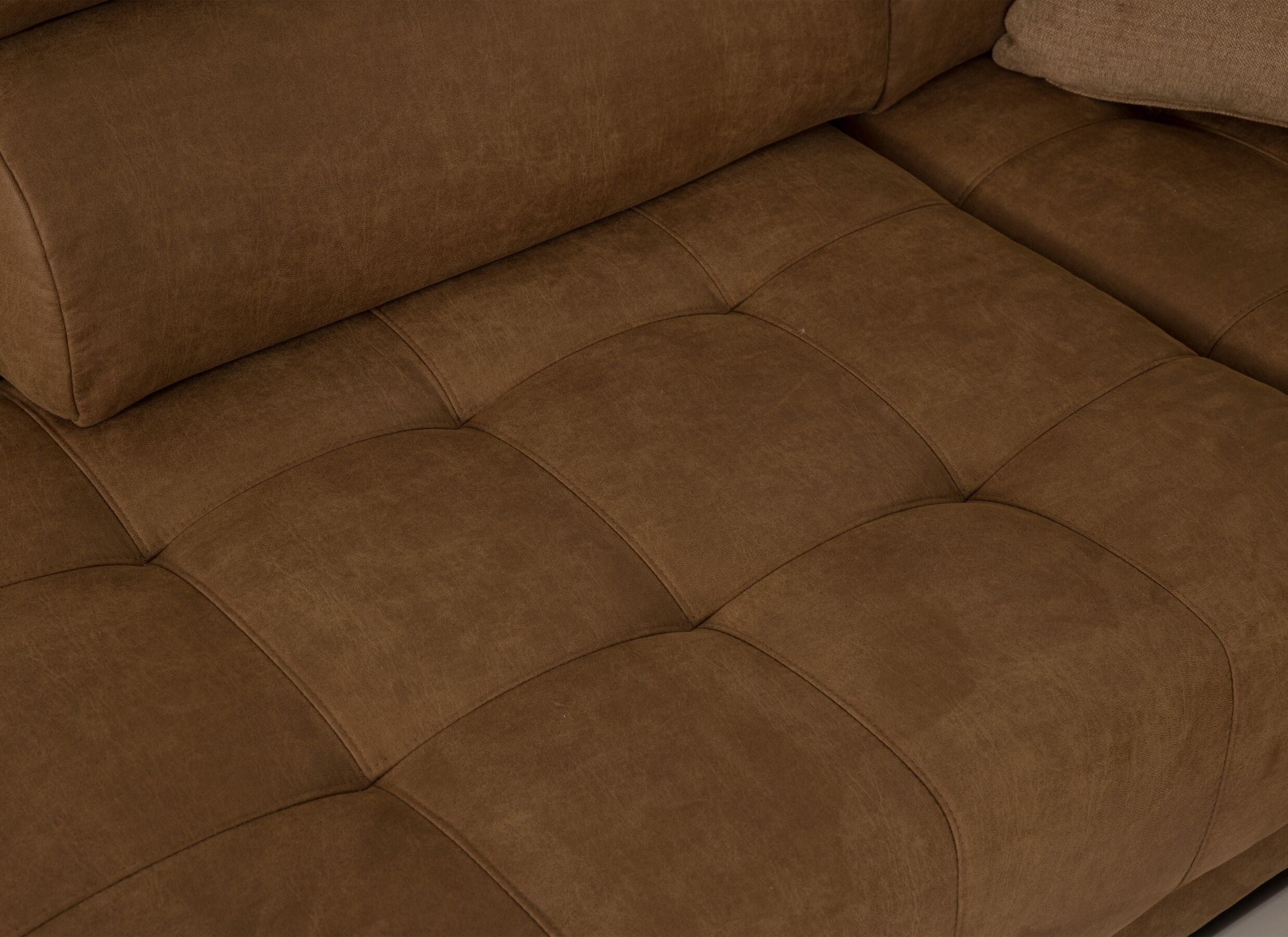 Detail - Canapé d'angle Rimini 388x224cm - tissu - cognac avec fonction lit