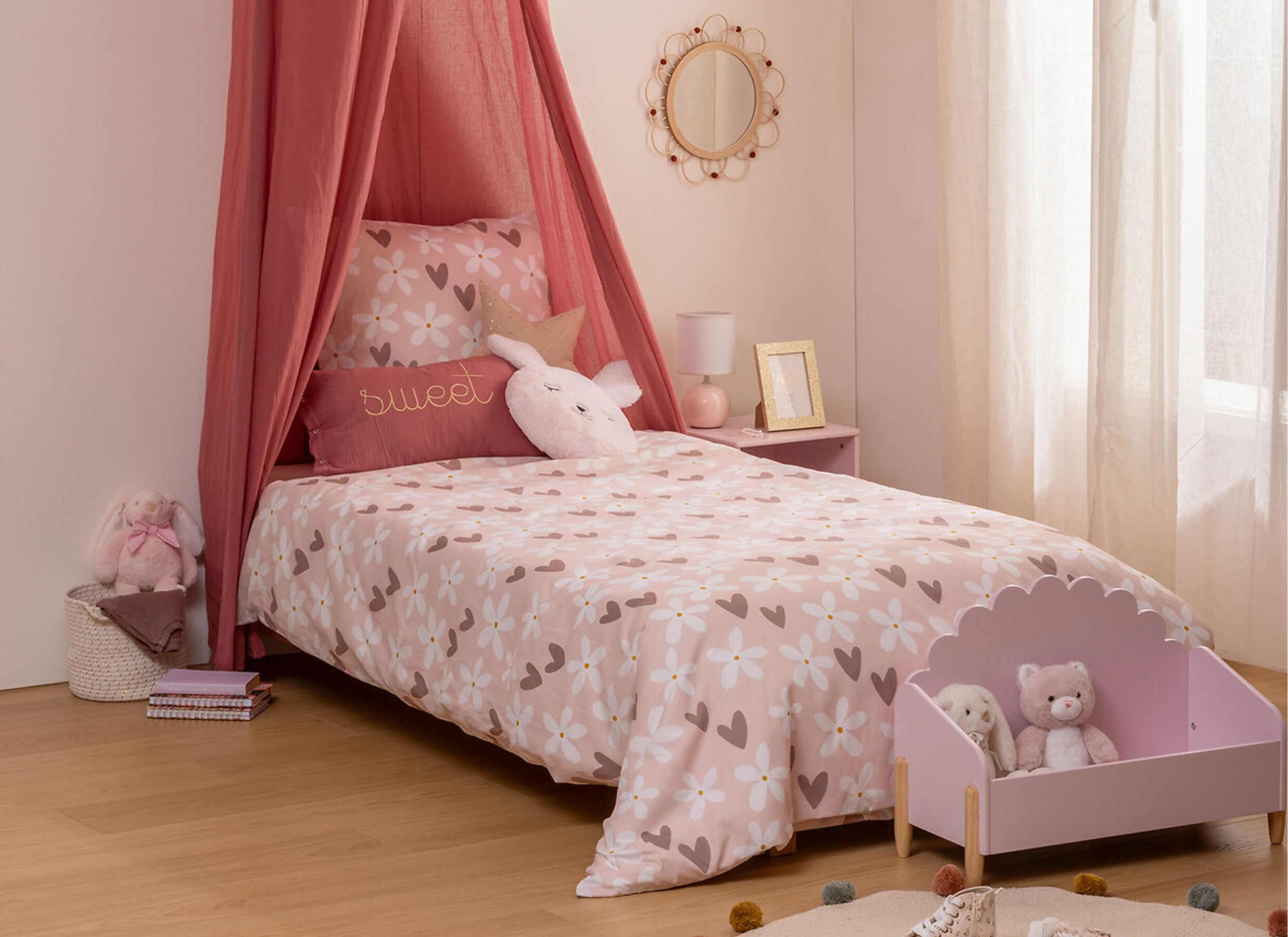 Foto ambiance - Housse de couette Motif Cœur 140x200cm - polyester & coton - rose