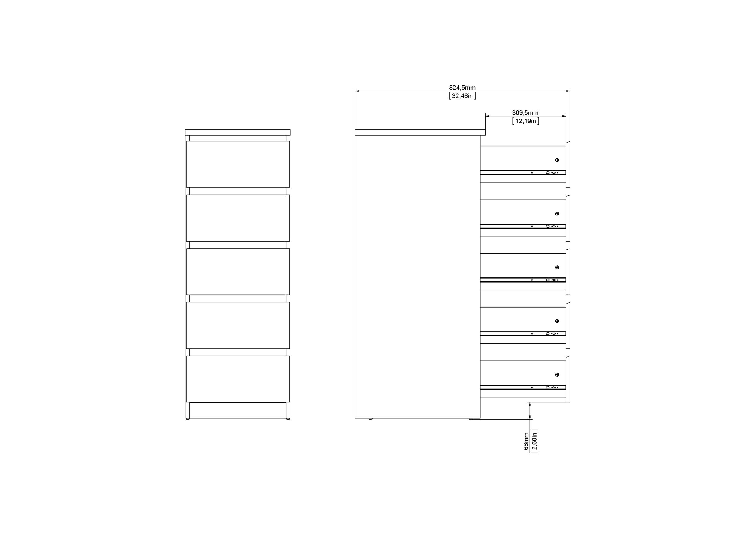 Dimensions - Commode Naia 41x50x111cm - mélamine - noir mat