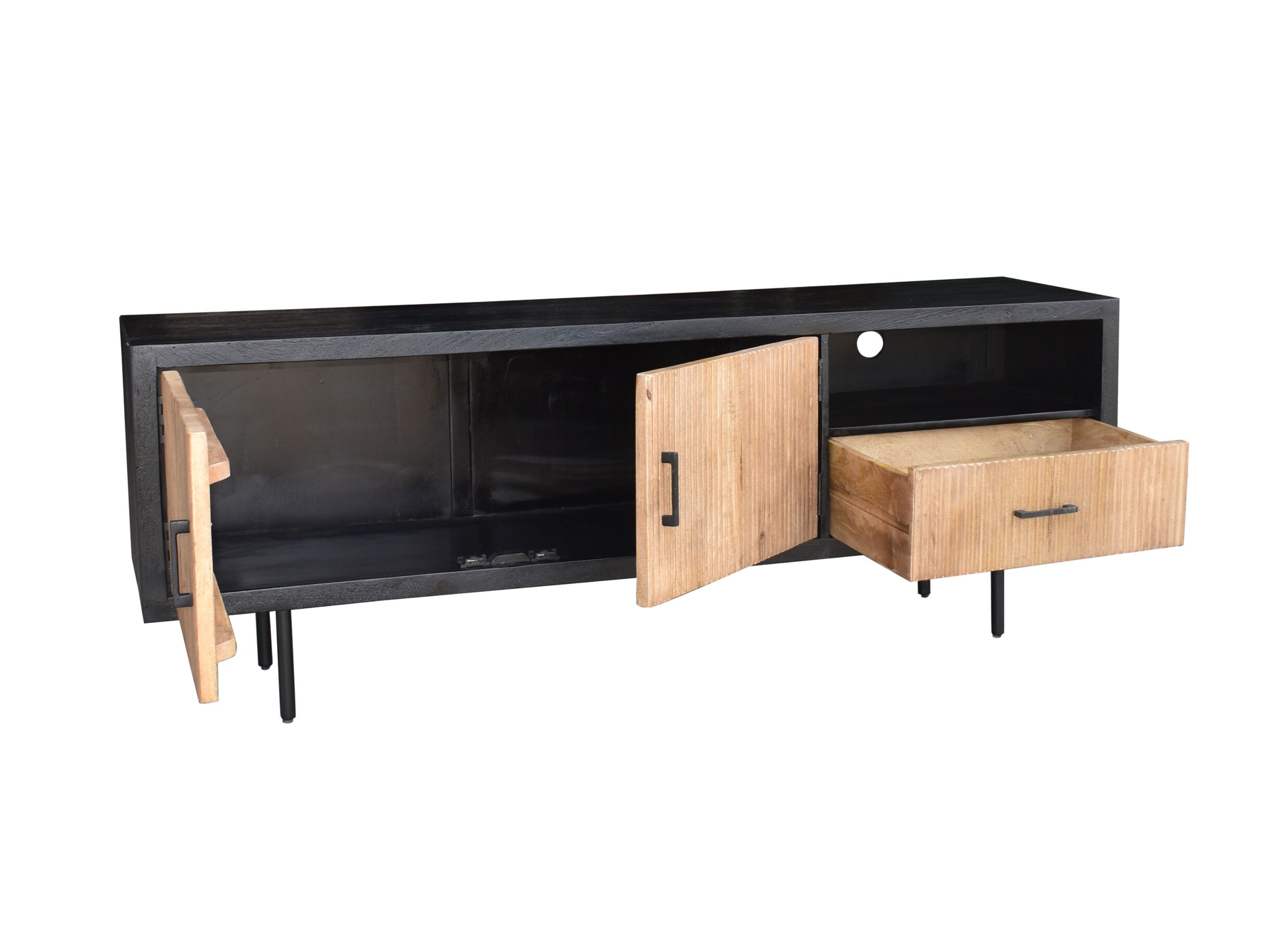 Meuble TV Lord 180cm - manguier massif & métal - naturel & noir