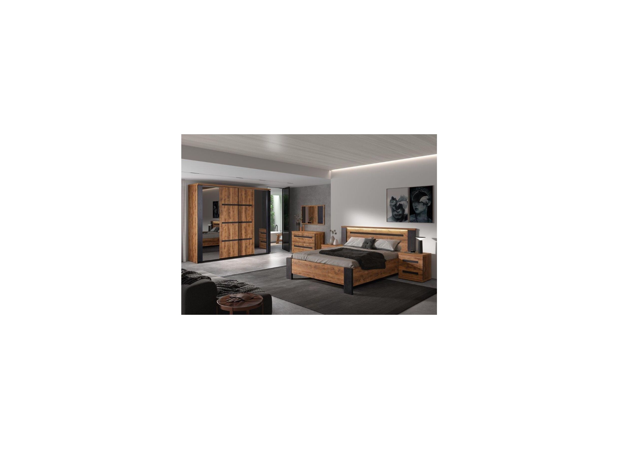 Foto ambiance - Chambre à coucher Pauline avec lit 160x200cm - armoire 217cm