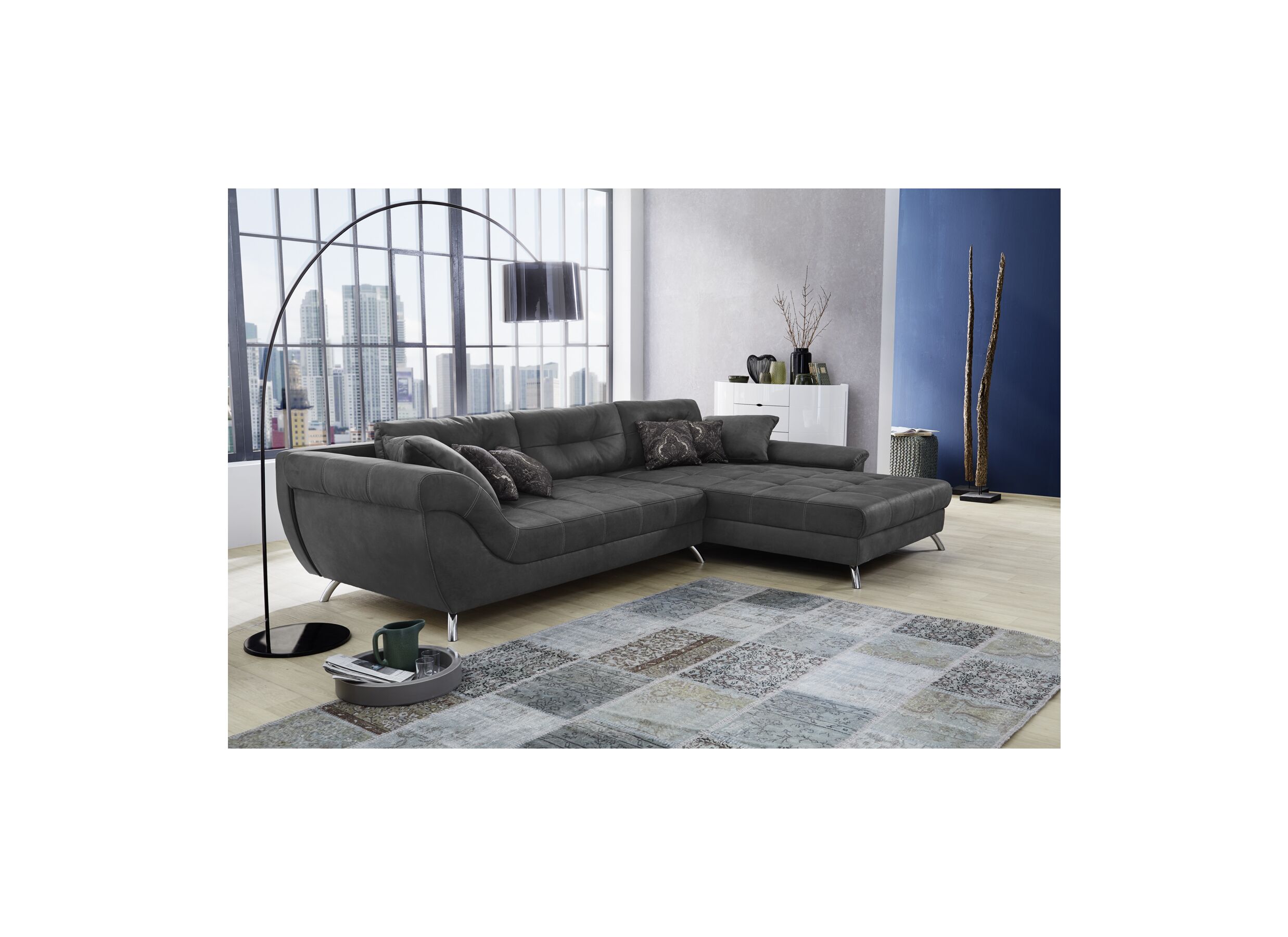 Canapé d'angle San Francisco 355x218cm - tissu - gris