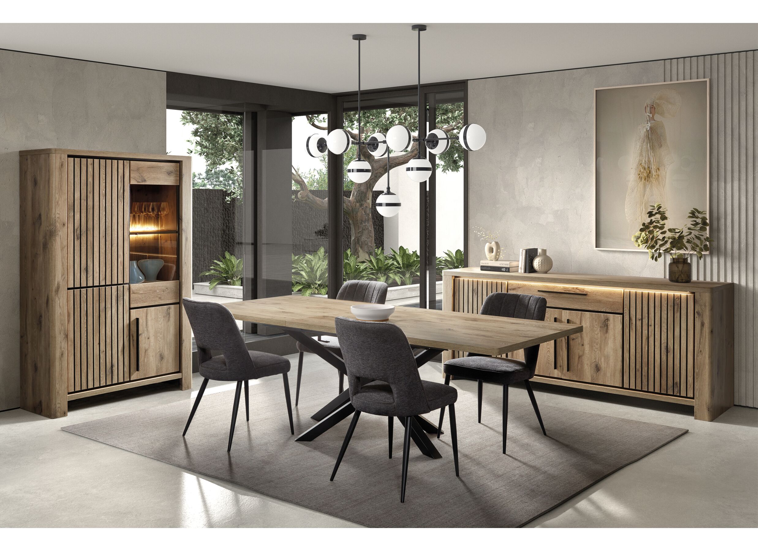 Photo ensemble - Vitrine Santos 120cm - décor - canyon oak