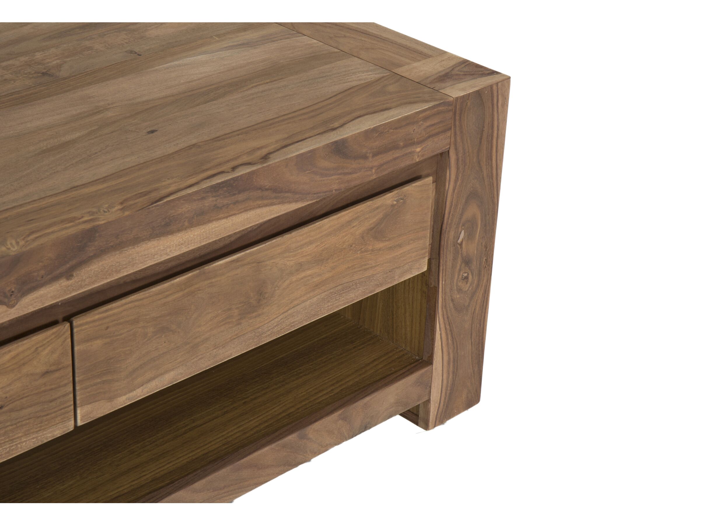 Table basse Carbone 125x65cm - sheesham massif & décor - naturel avec rangement