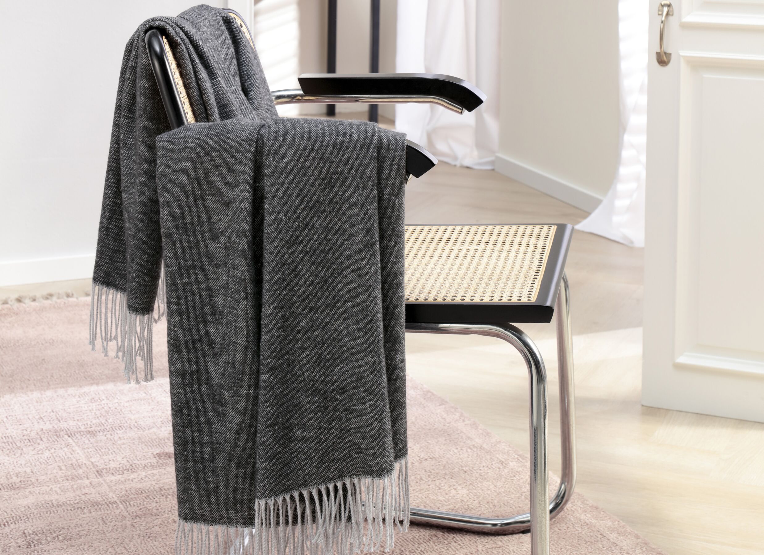 Foto ambiance - Plaid 130x170cm - polyester & coton - anthracite