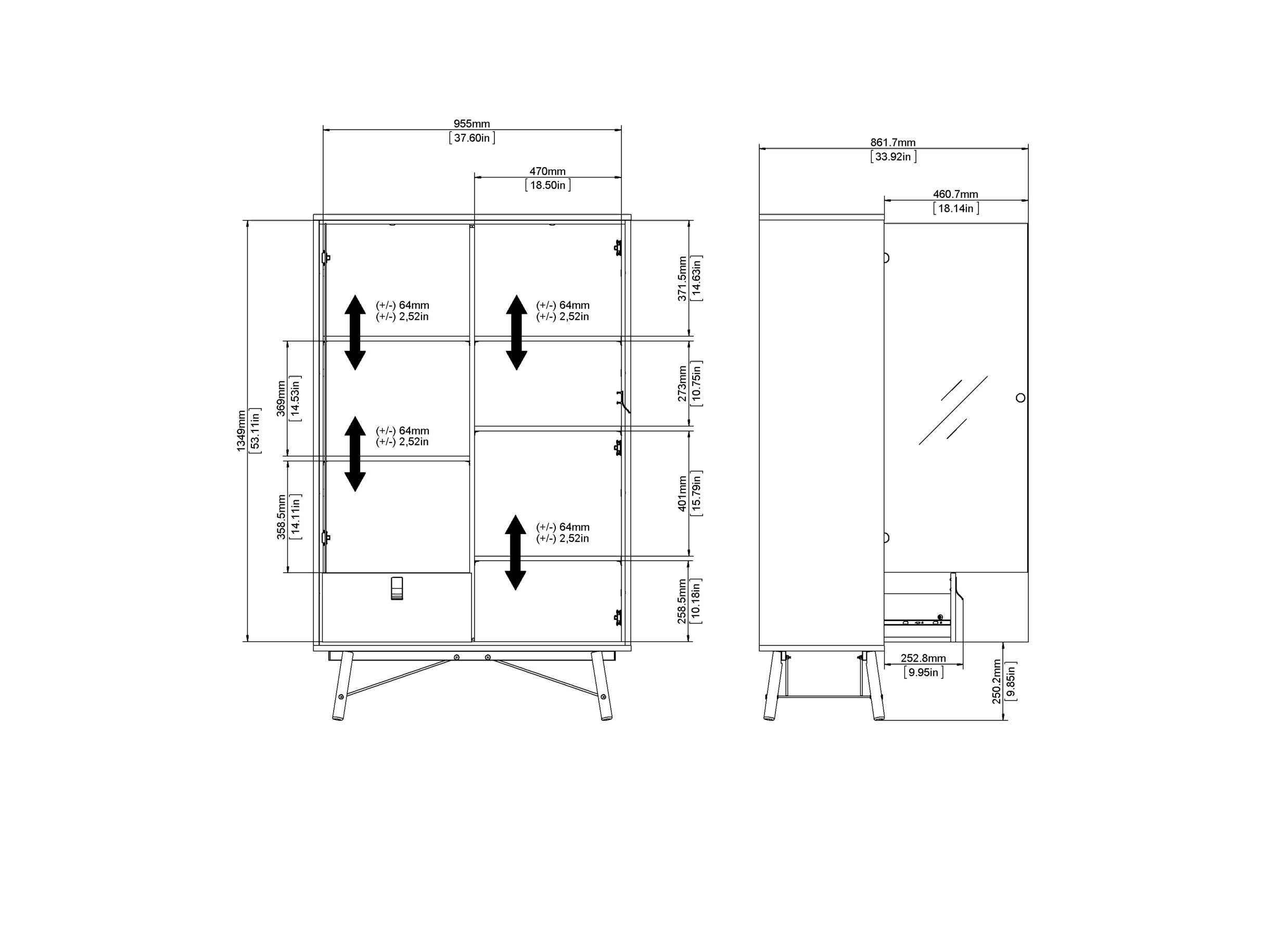 Vitrinekast Ry 102cm - decor - mat zwart/okkernoot