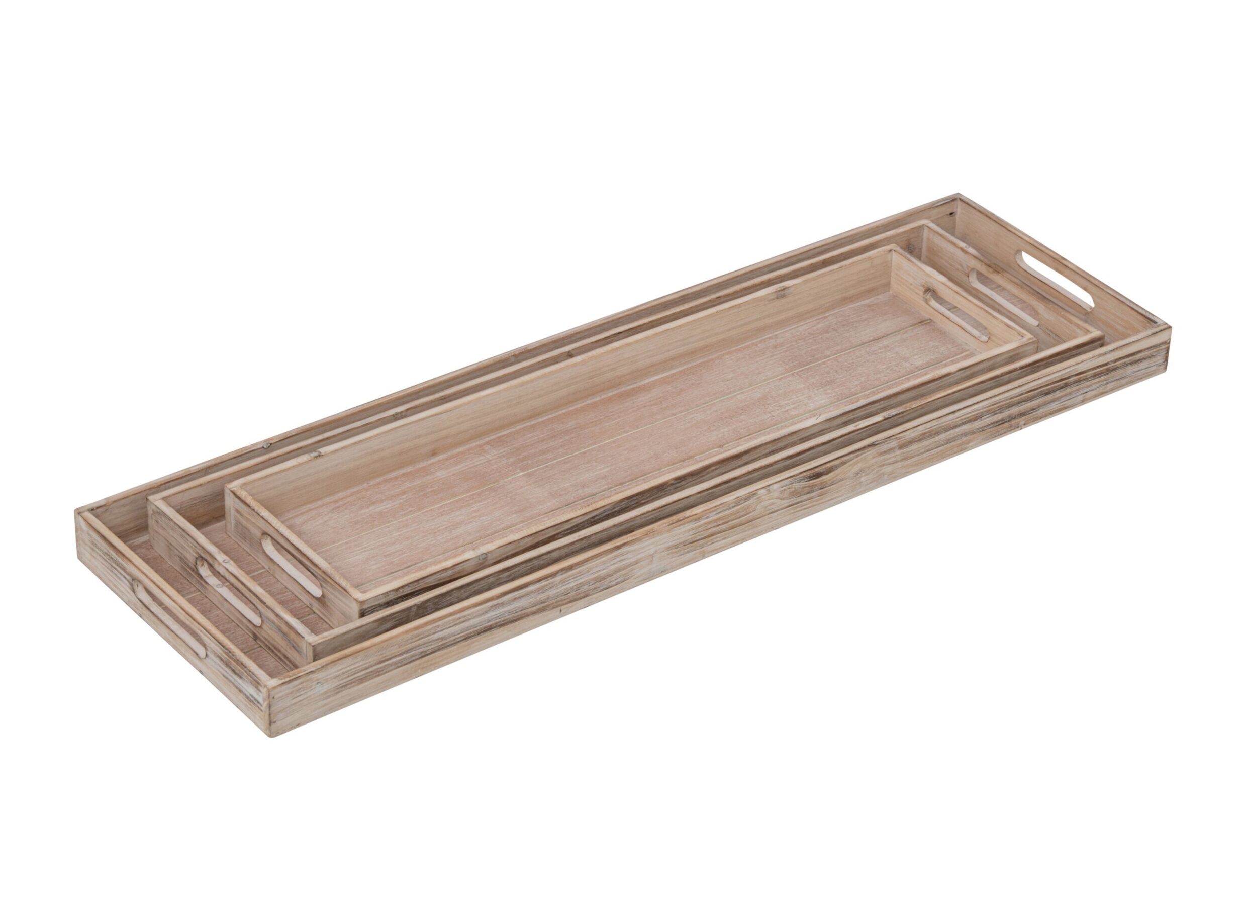 Dienblad dennenhout - beige set van 3 - Plateau pin massif - beige lot de 3