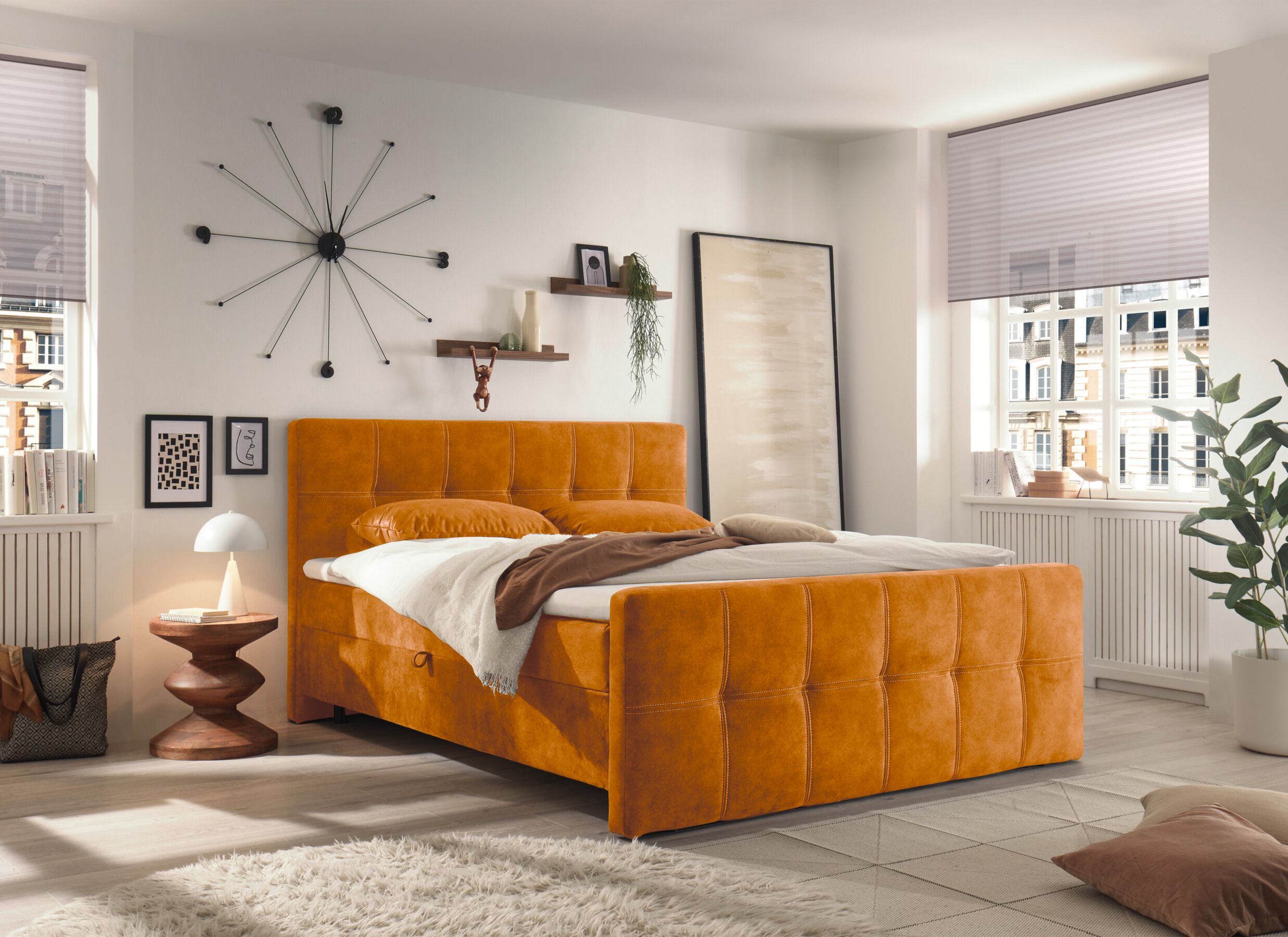 Foto ambiance - Lit box Valetta 180x200cm - tissu - amber avec rangement