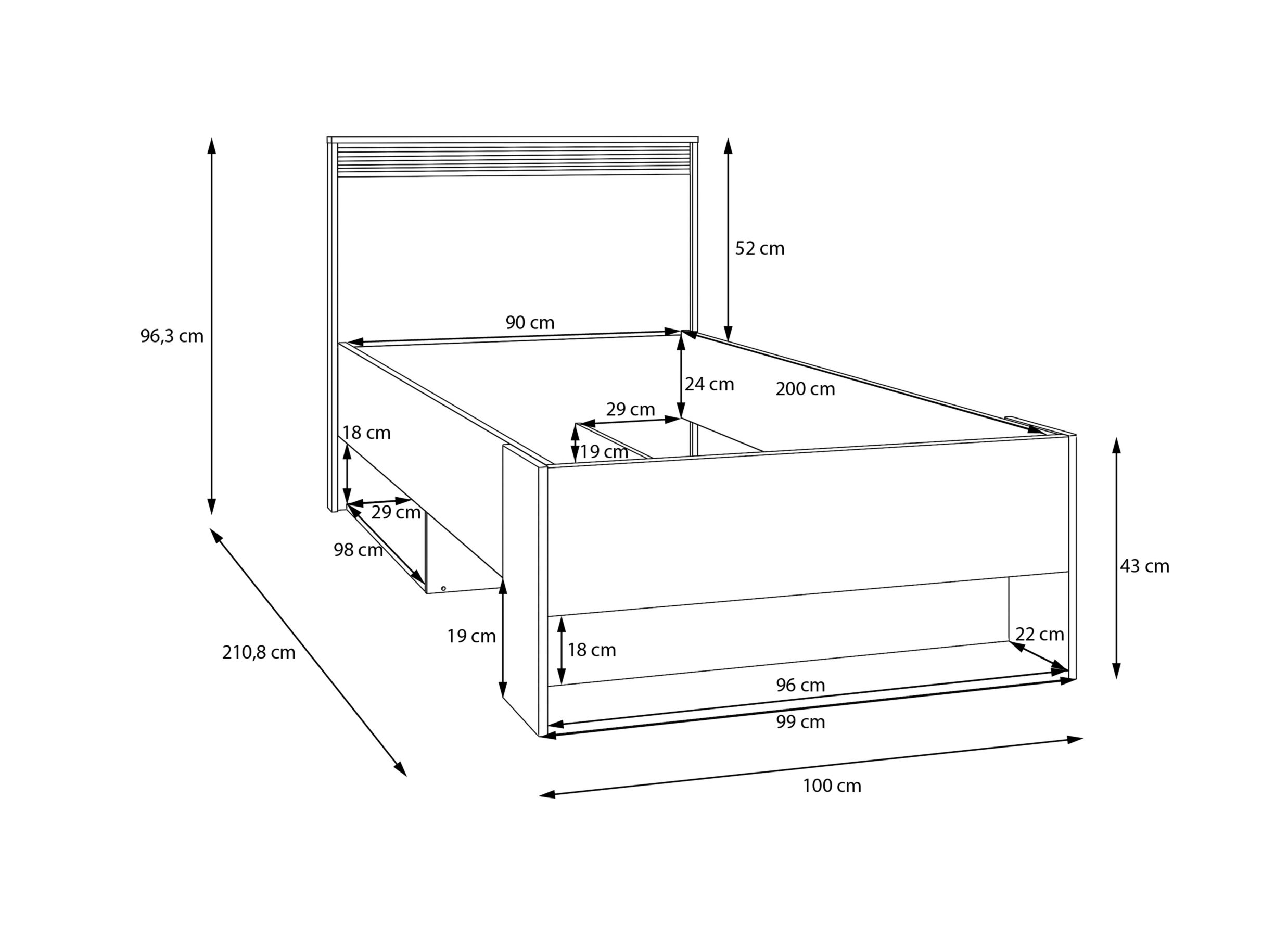 Dimensions - Lit Wexlin 90x200cm - décor - sand & mauvella oak