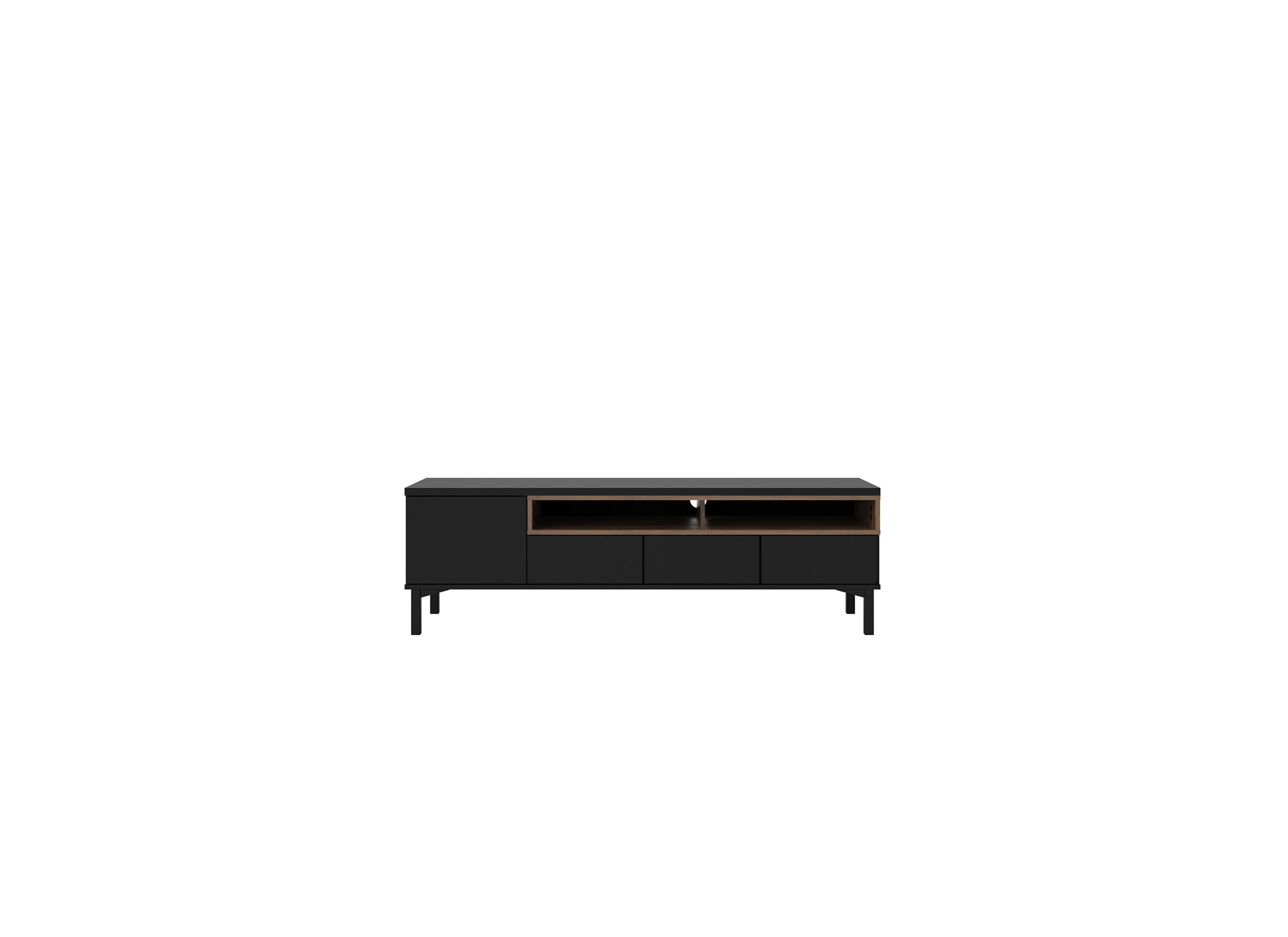 Tv-meubel Roomers 156cm - spaanplaat - zwart & walnoot
