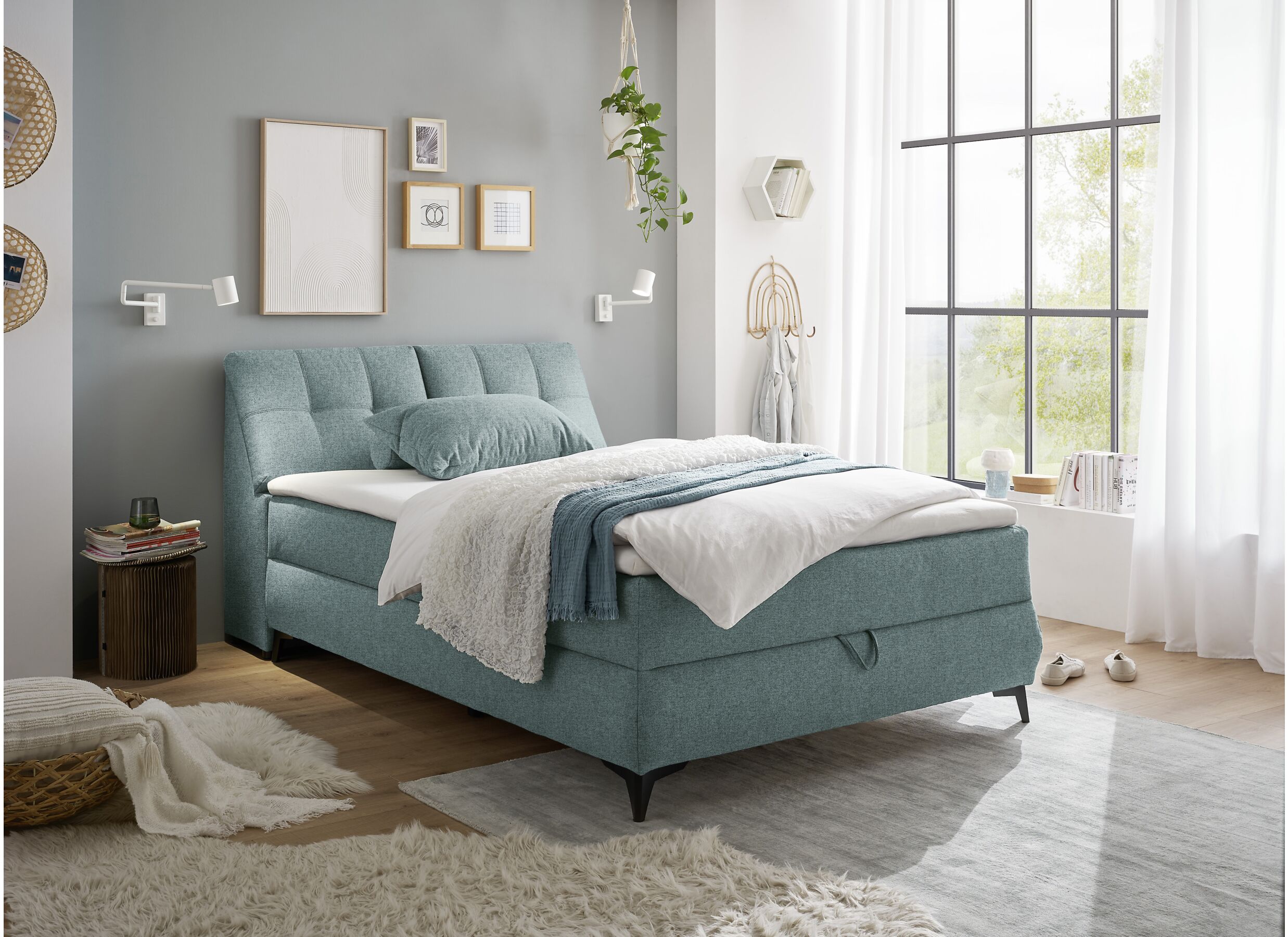 Bedbox Atlantis 140x200cm met opbergruimte stof munt