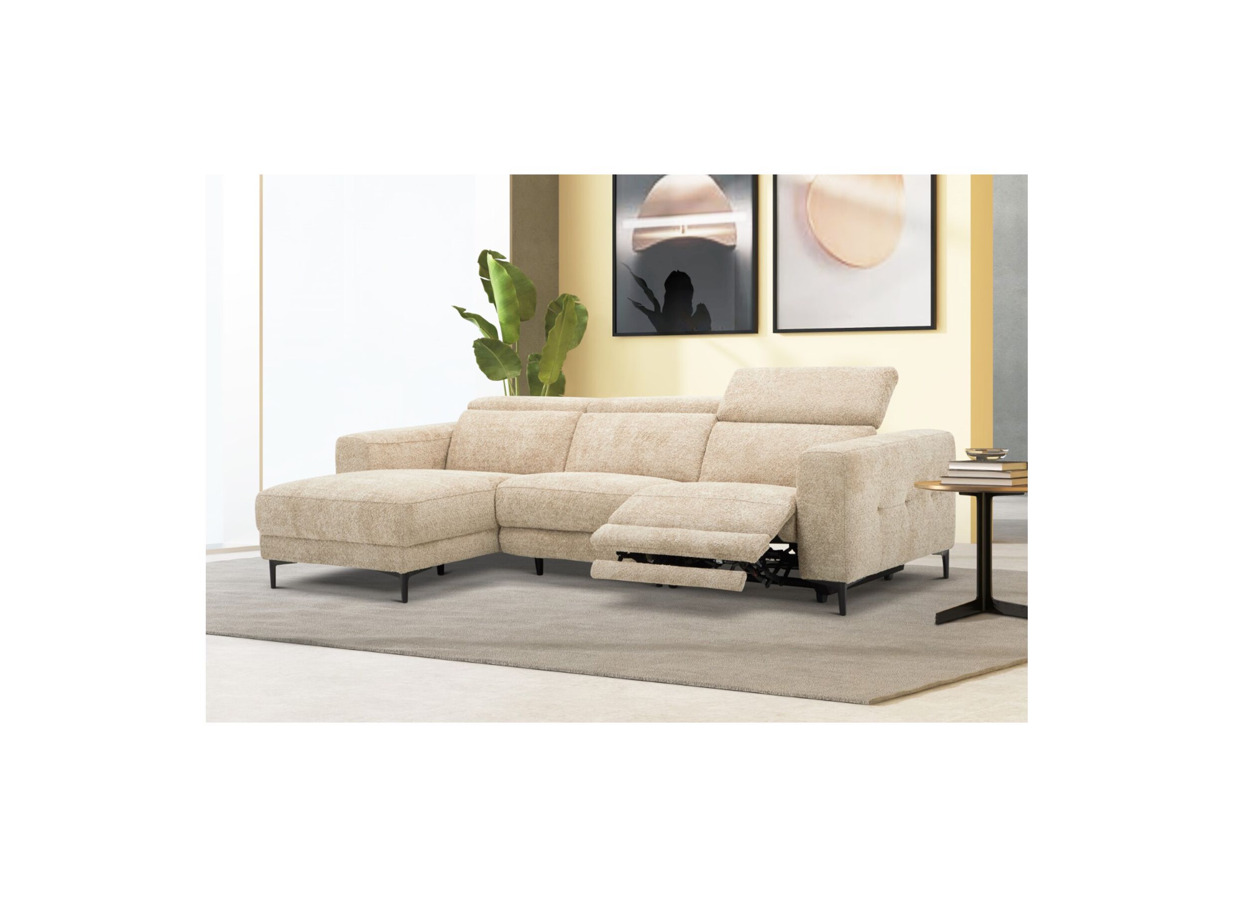 Foto ambiance - Canapé d'angle Cine 168x277cm - tissu - taupe avec relax