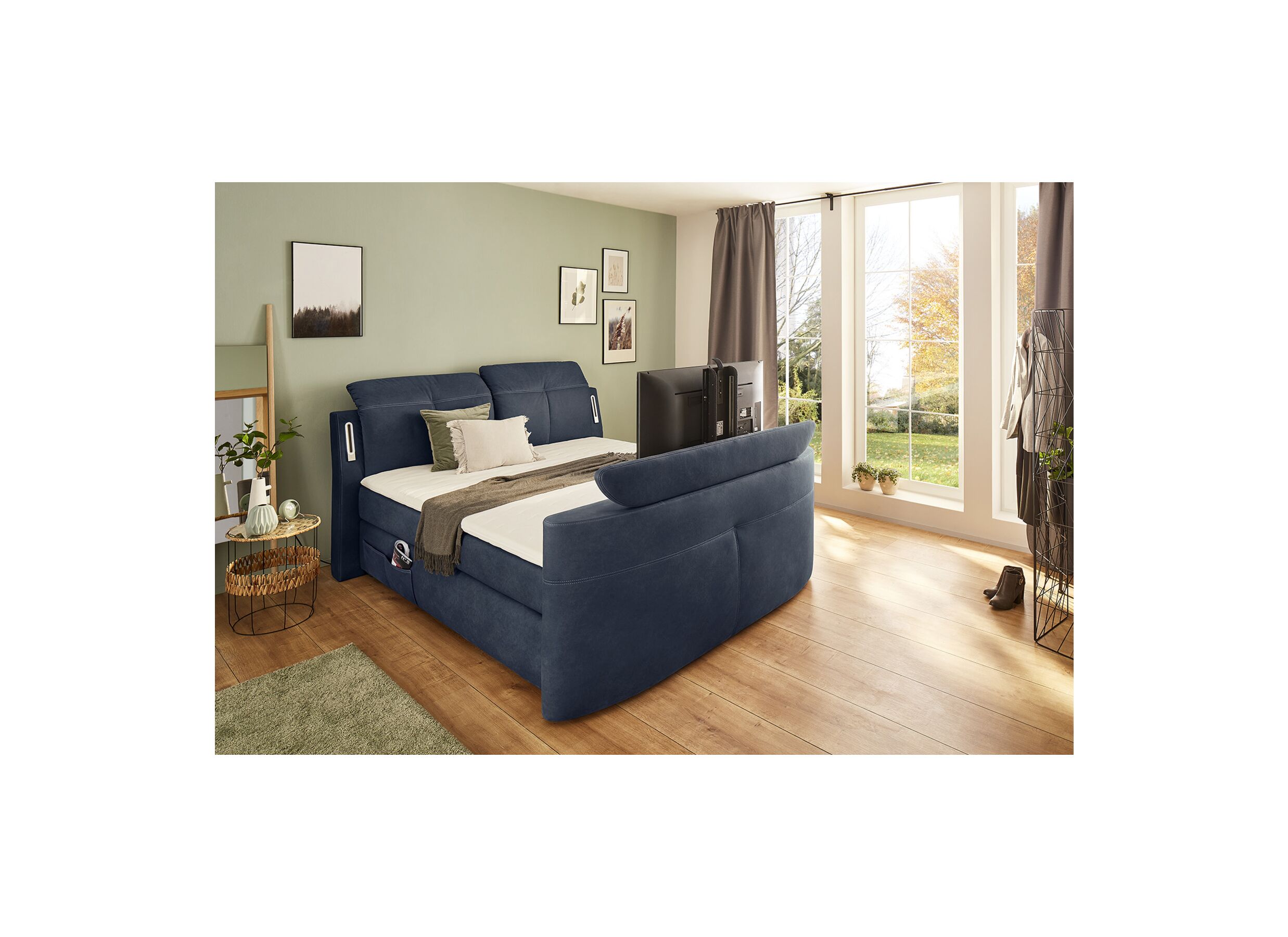 Boxspring Moviestar Normal 180x200cm - stof - blauw met tv-lift