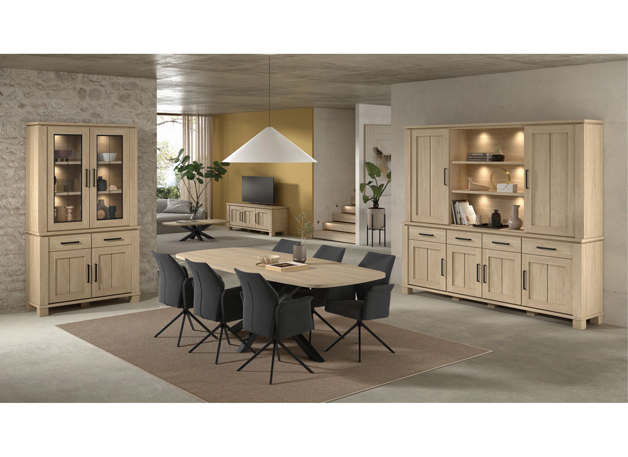 Photo ensemble - Vitrine Alba 115cm - décor - sand oak nature