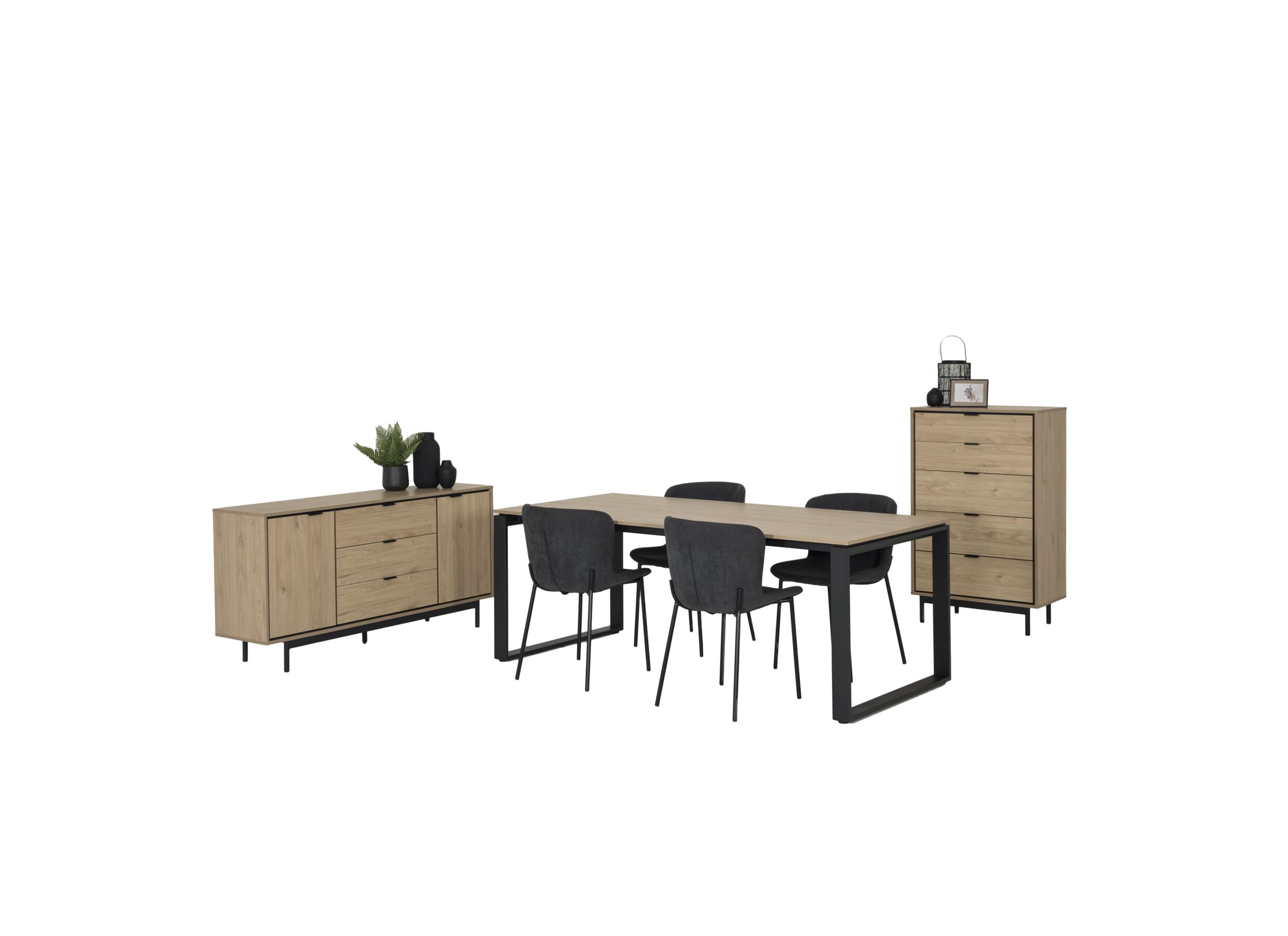 Photo ensemble - Commode Token 73x39,6x118,6cm - mélamine - chêne