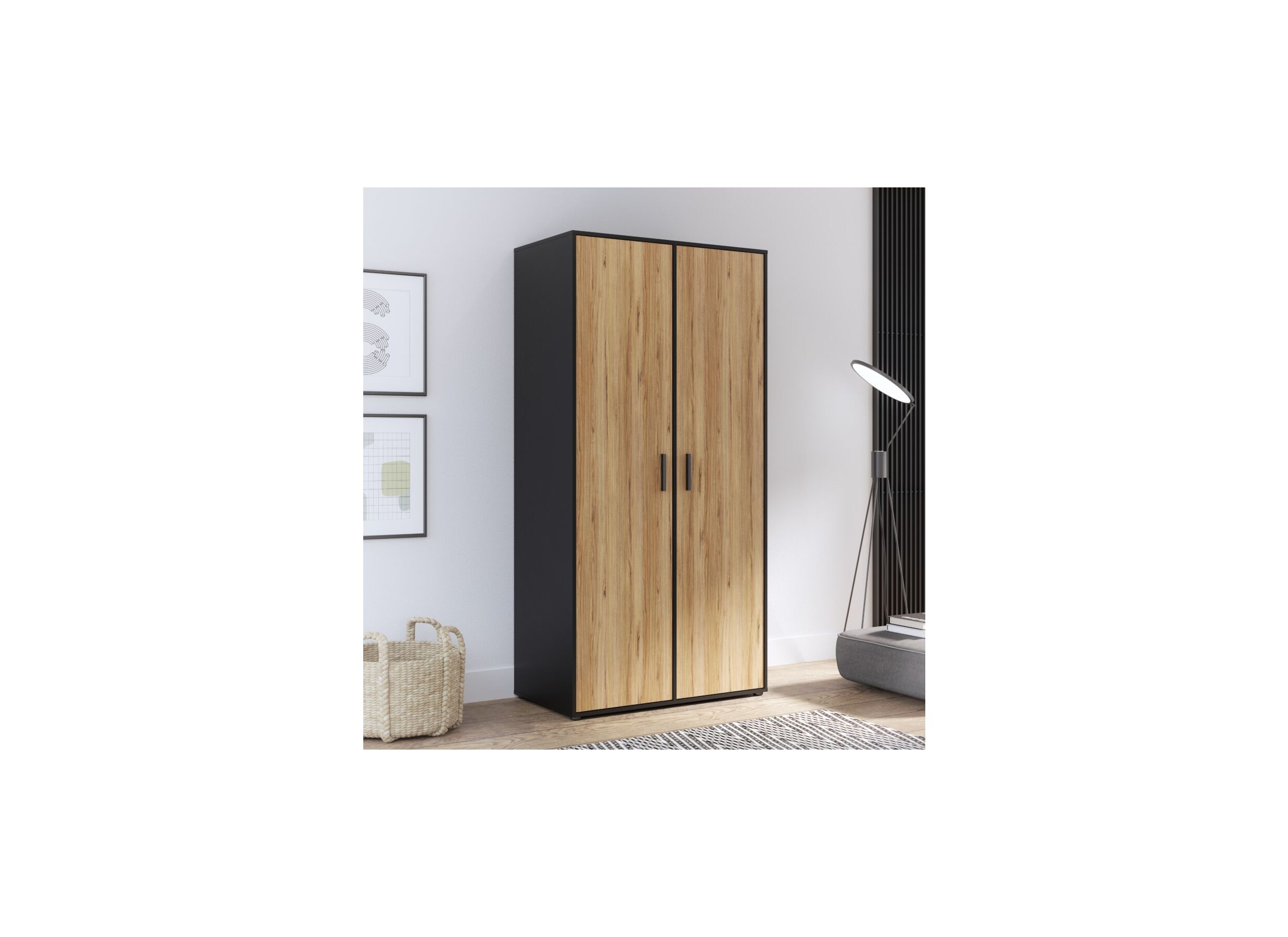 Garde-robe Mokkaro 95cm - décor - noir/chêne châtaignier