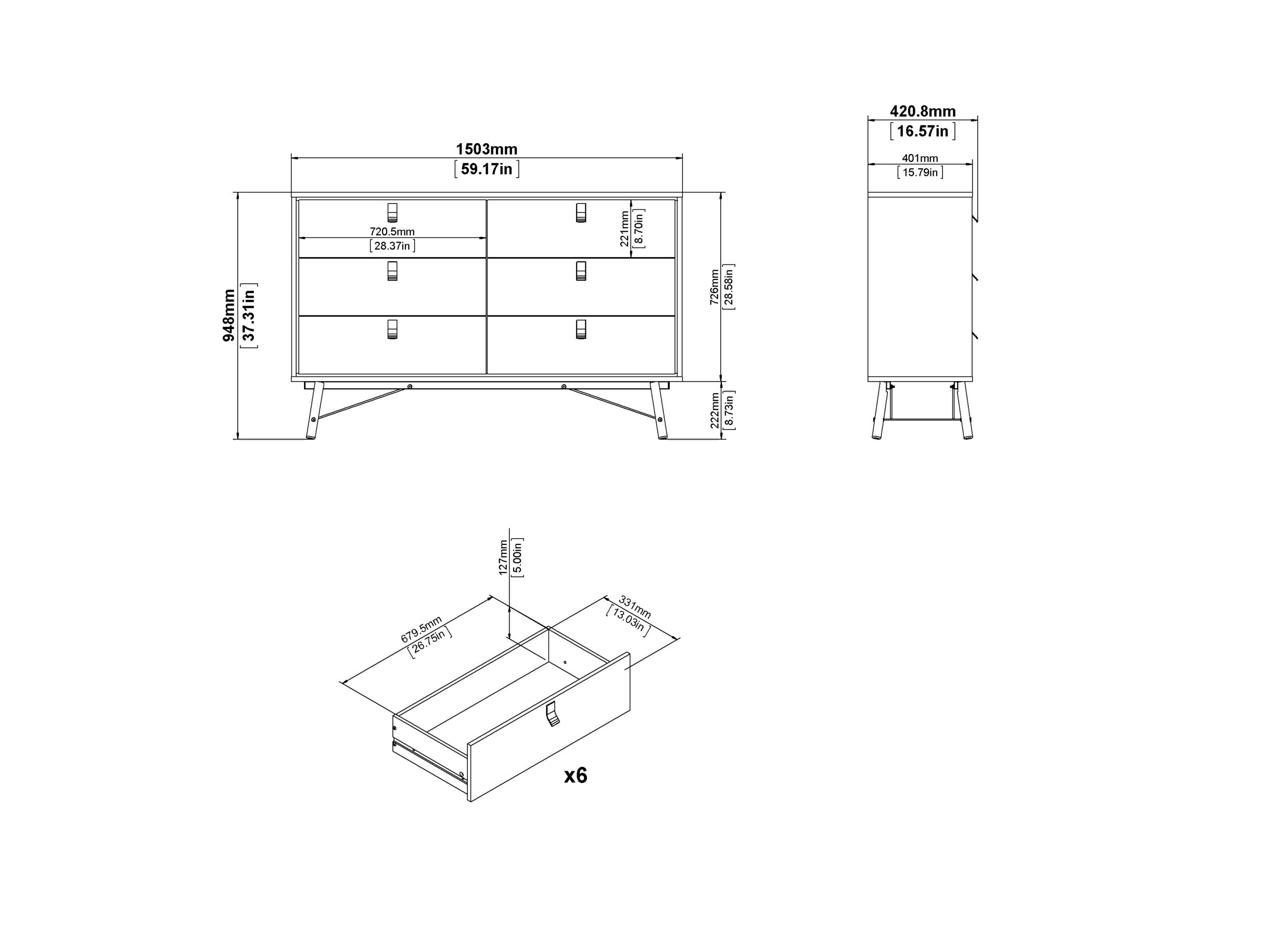 Ladekast Ry 151x41x95cm - decor - mat zwart/okkernoot