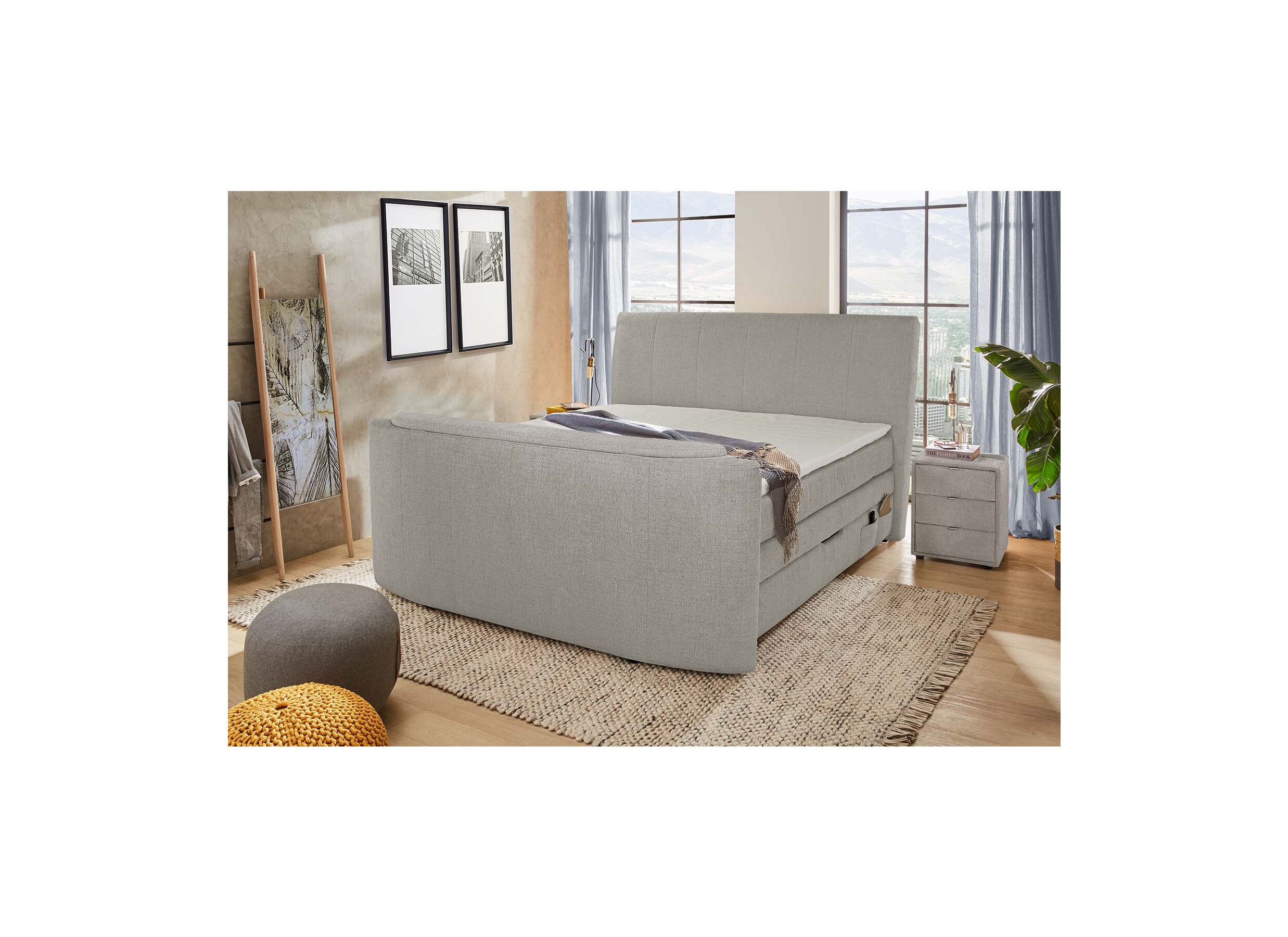 Boxspring Belair Mix 180x200cm avec ascenseur TV et rangement tissu gris clair - Boxspring Belair Mix 180x200cm avec ascenseur TV et rangement tissu gris clair