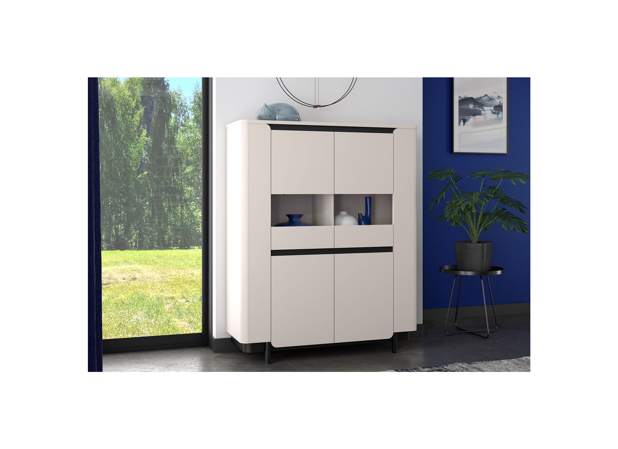 Vitrine Vodol 130cm - décor - sable/noir