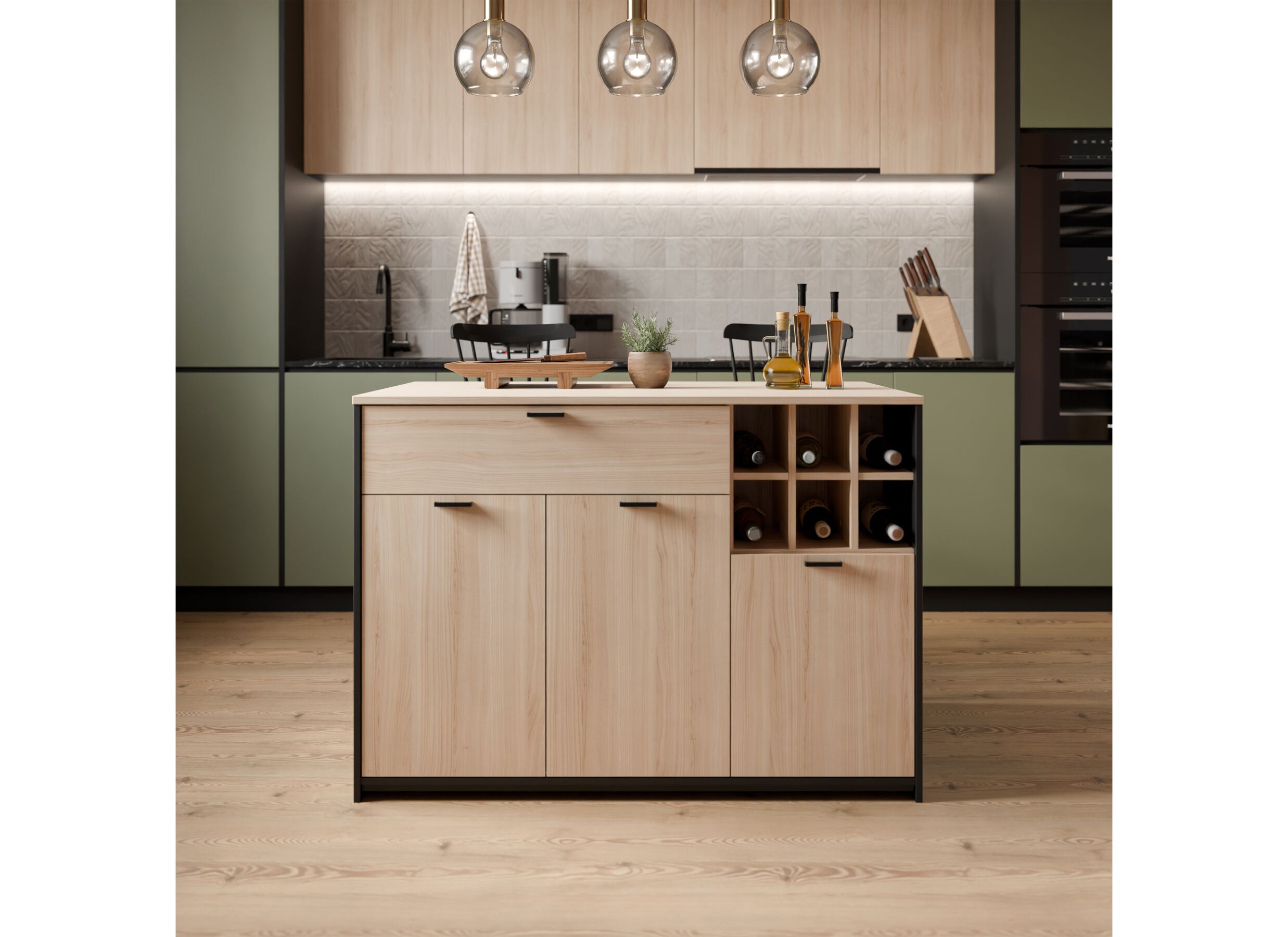 Foto ambiance - Armoire de cuisine Mantek 123x75cm - décor - chêne riva & noir