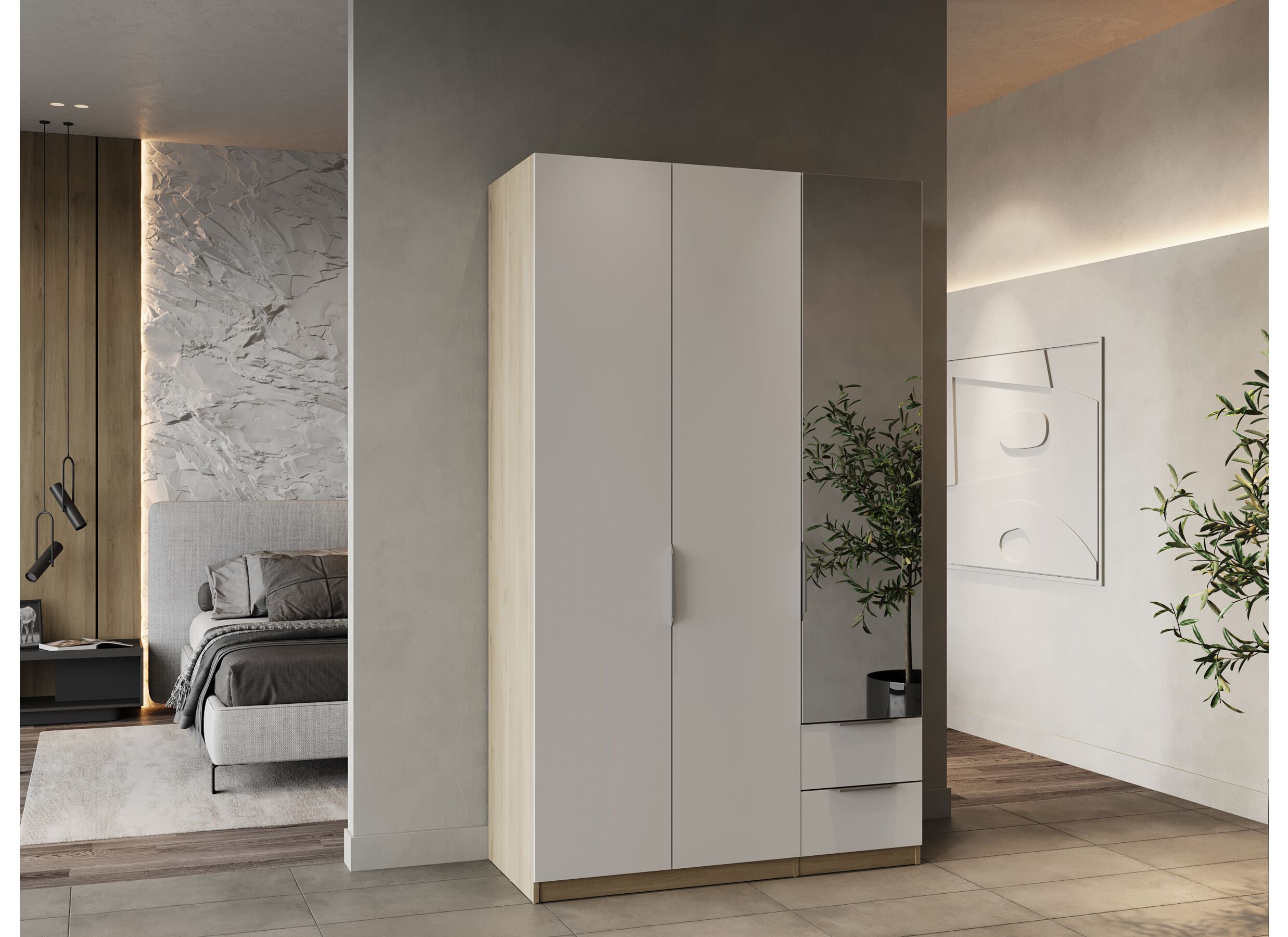 Foto ambiance - Garde-robe Ghost 119cm - décor - chêne kronberg/blanc
