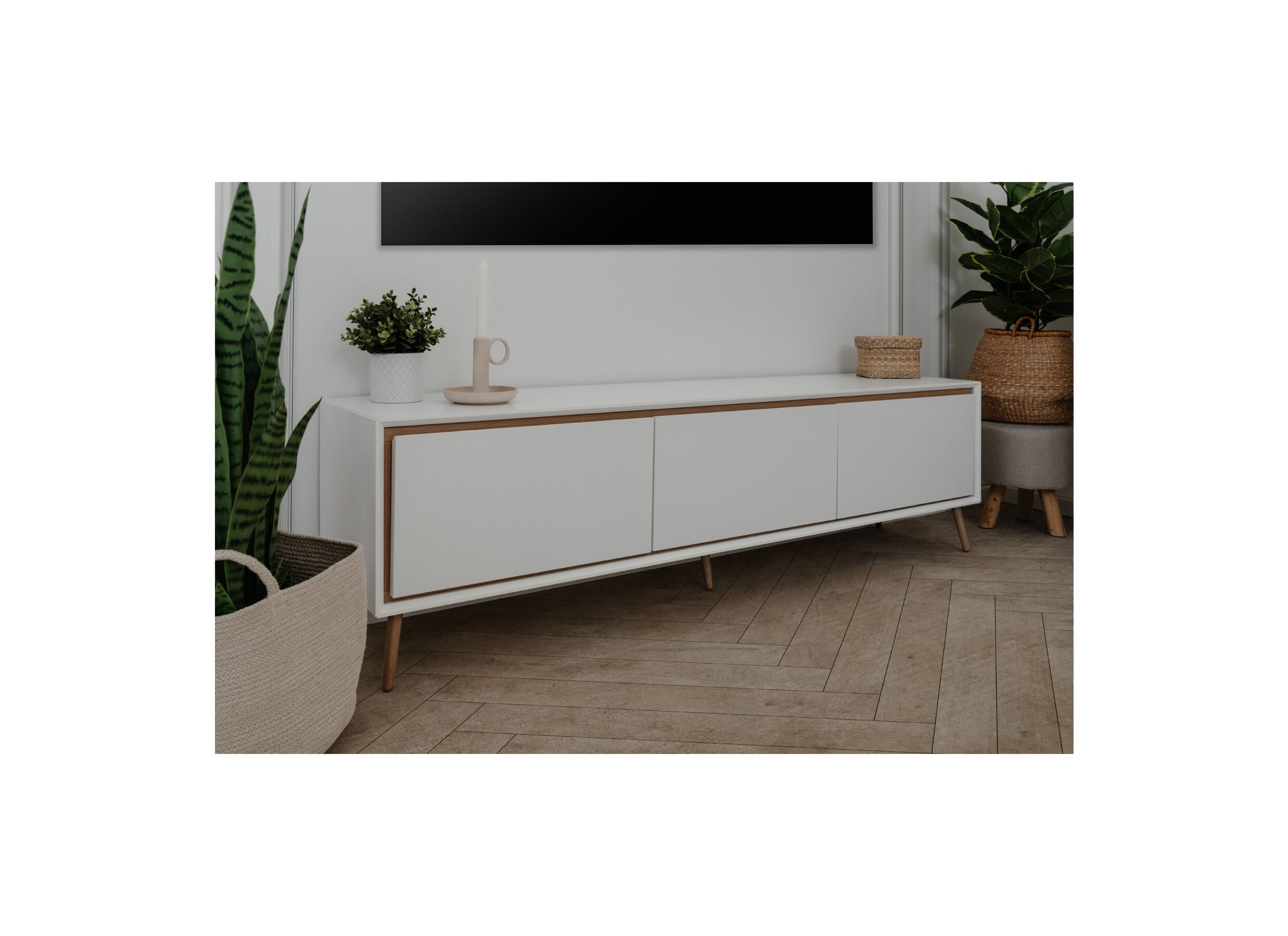 Foto ambiance - Meuble TV Arona 175cm - mélamine - blanc