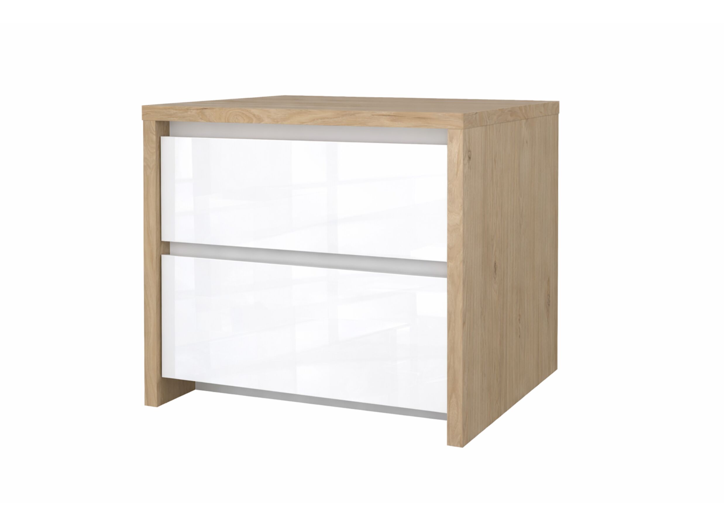 Nachtkastje Next 52x48H46cm - melamine - glanzend wit & jackson hickory - Table de chevet Next 52x48H46cm - mélamine - blanc brillant & jackson hickory