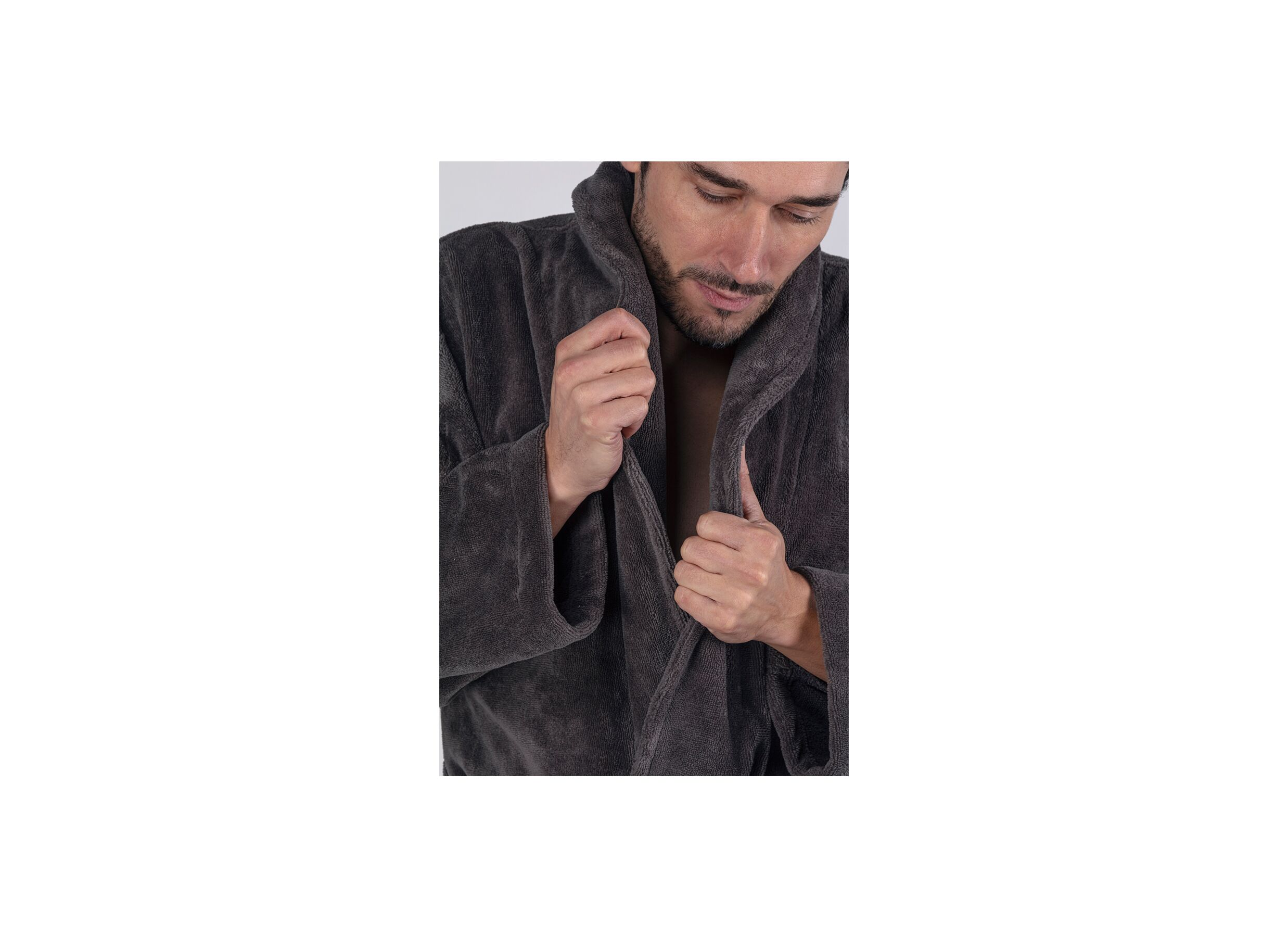 Sfeerfoto - Badjas L flanel grey charcoal