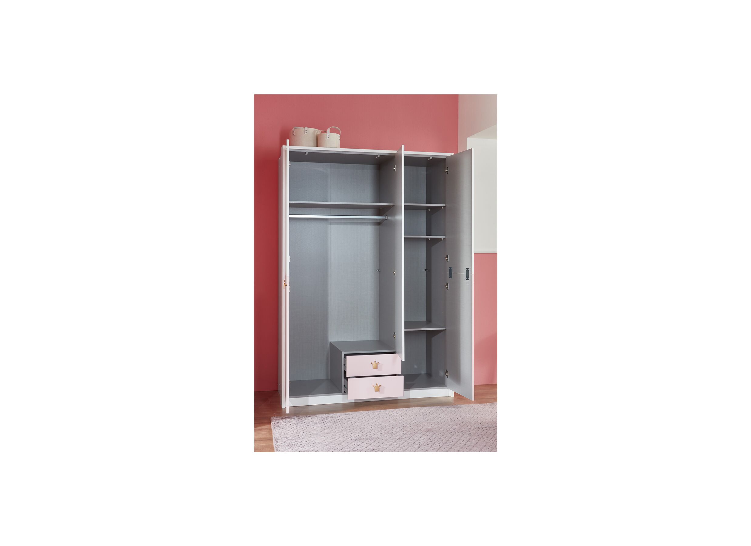 Kleerkast Cindy 139cm - decor - roze/wit