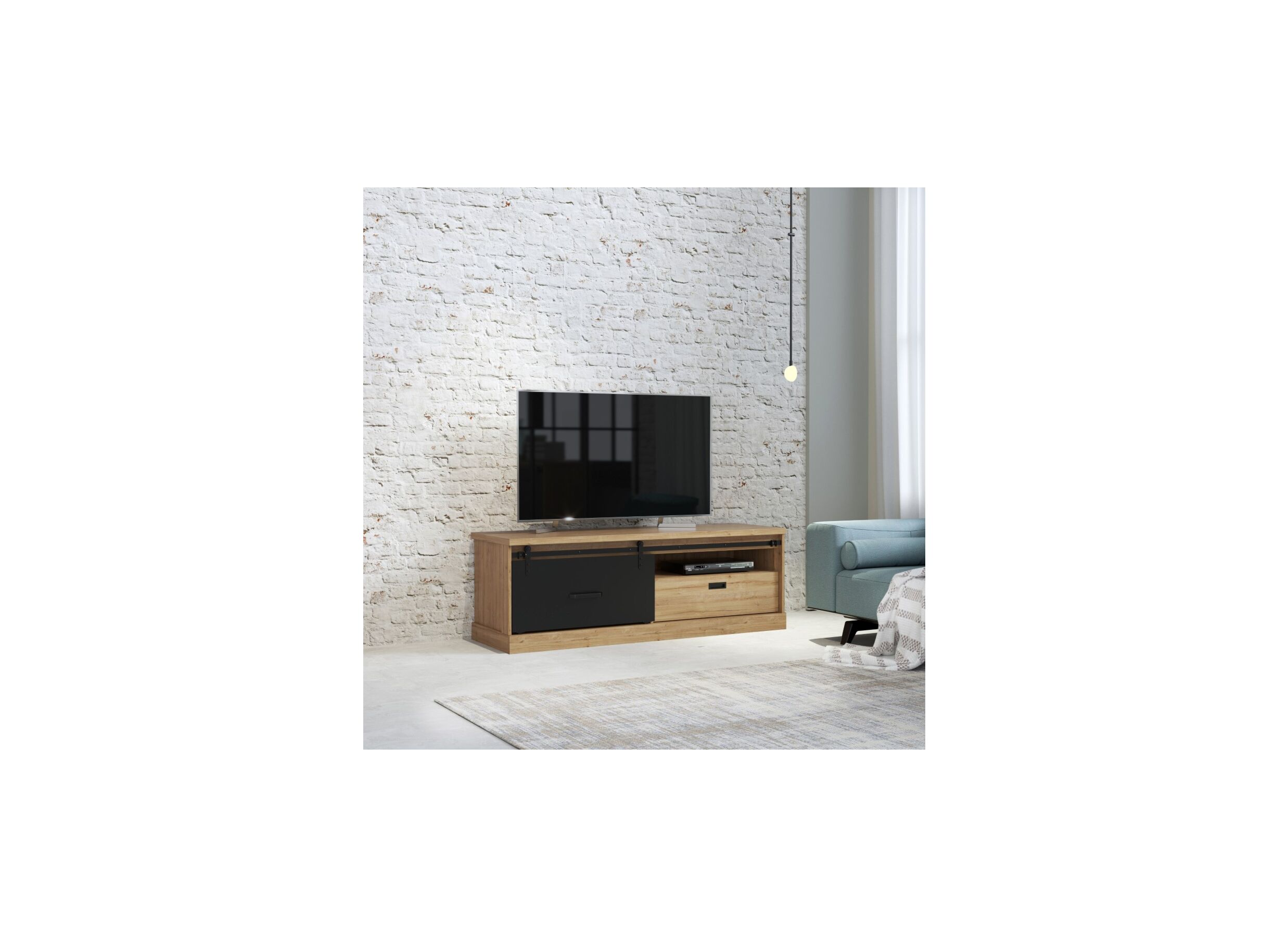 Tv-meubel Kaszimiro 163cm - meubelplaat - waterford eik/zwart