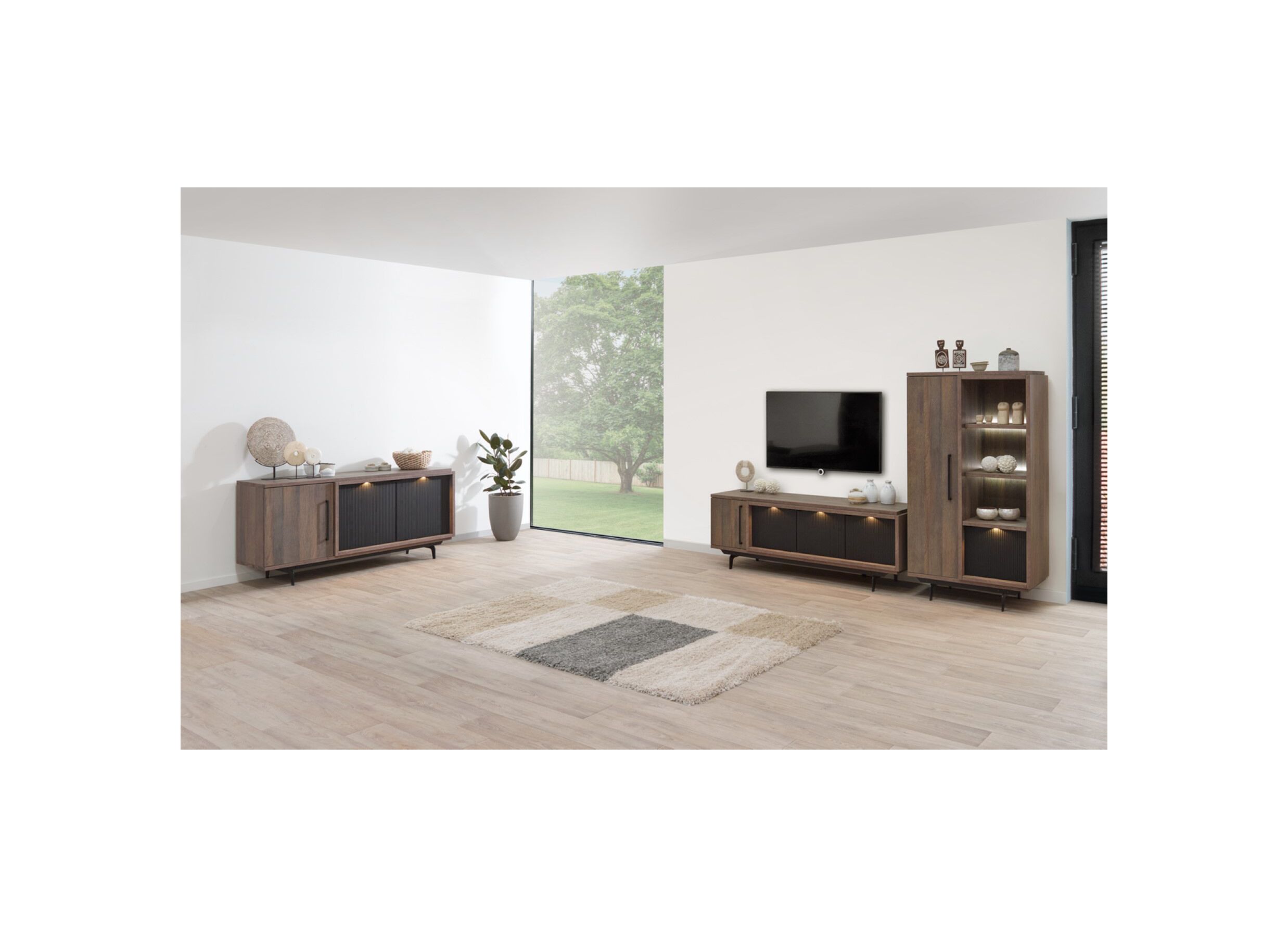 Sfeerfoto - Vitrinekast Trentino 88cm - decor - gouden eik/mat zwart